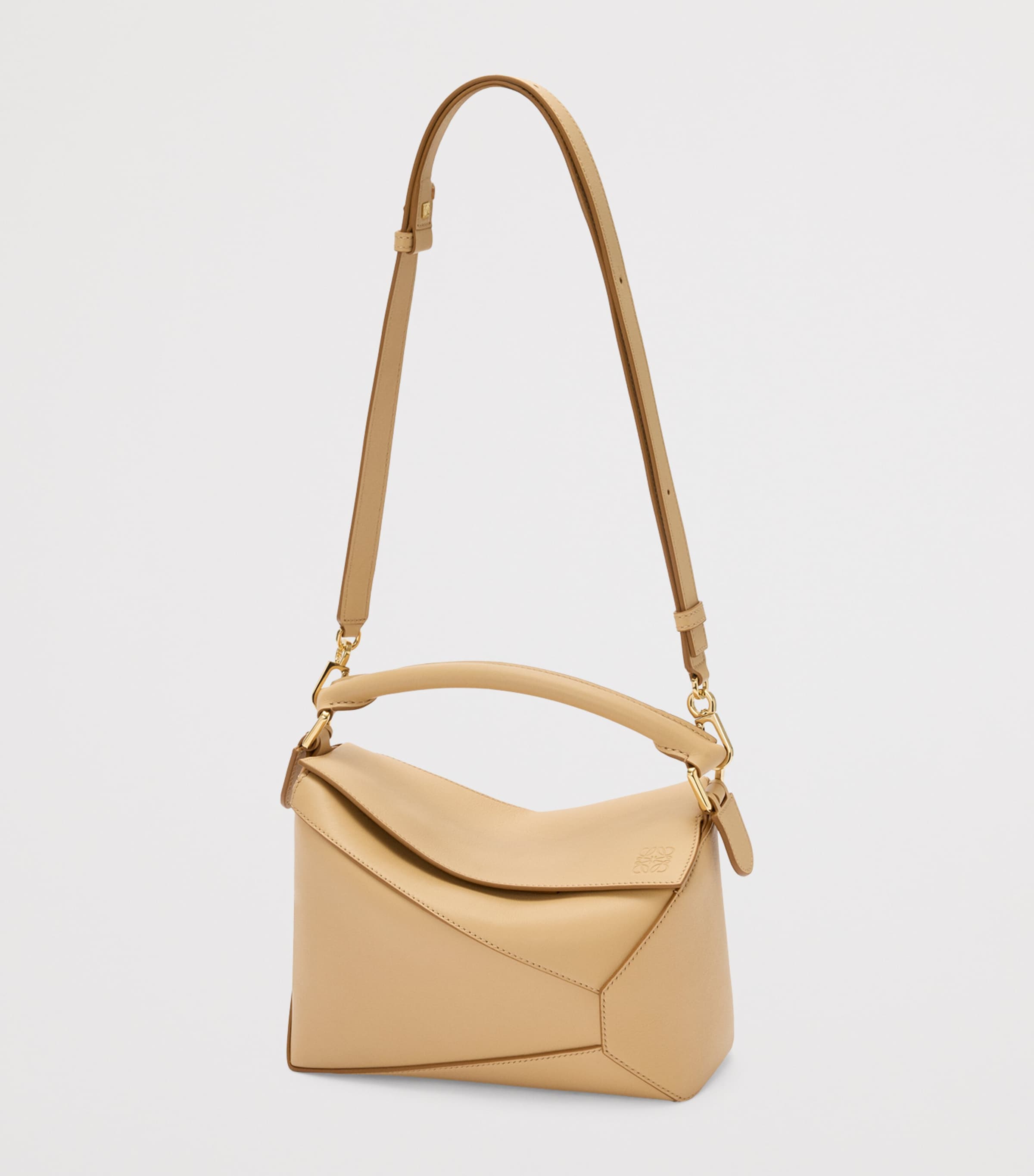 LOEWE Beige Small Leather Puzzle Edge Top-Handle Bag | Harrods US