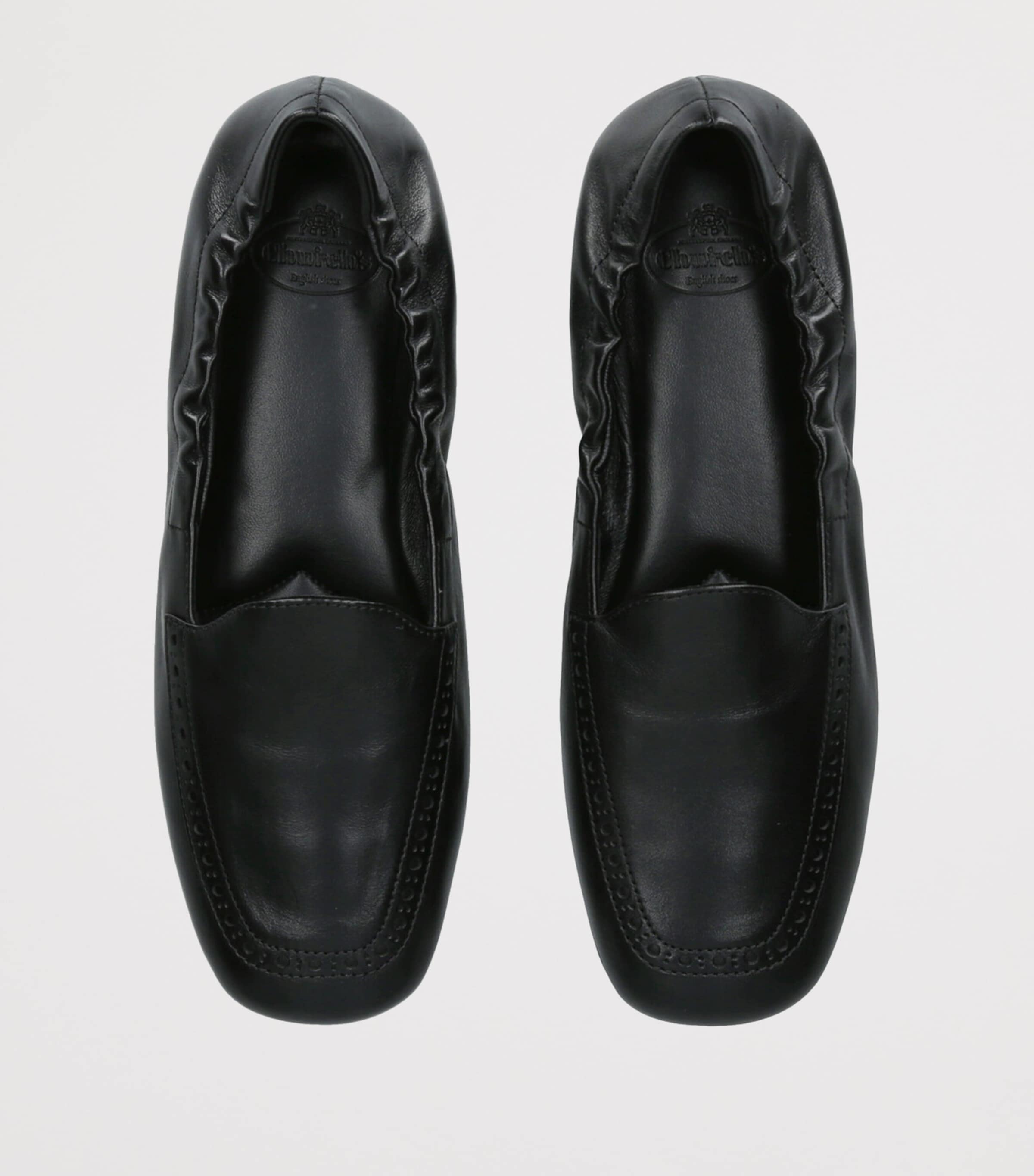 Leather Gathered Moccasin Loafers BLACK Image 4