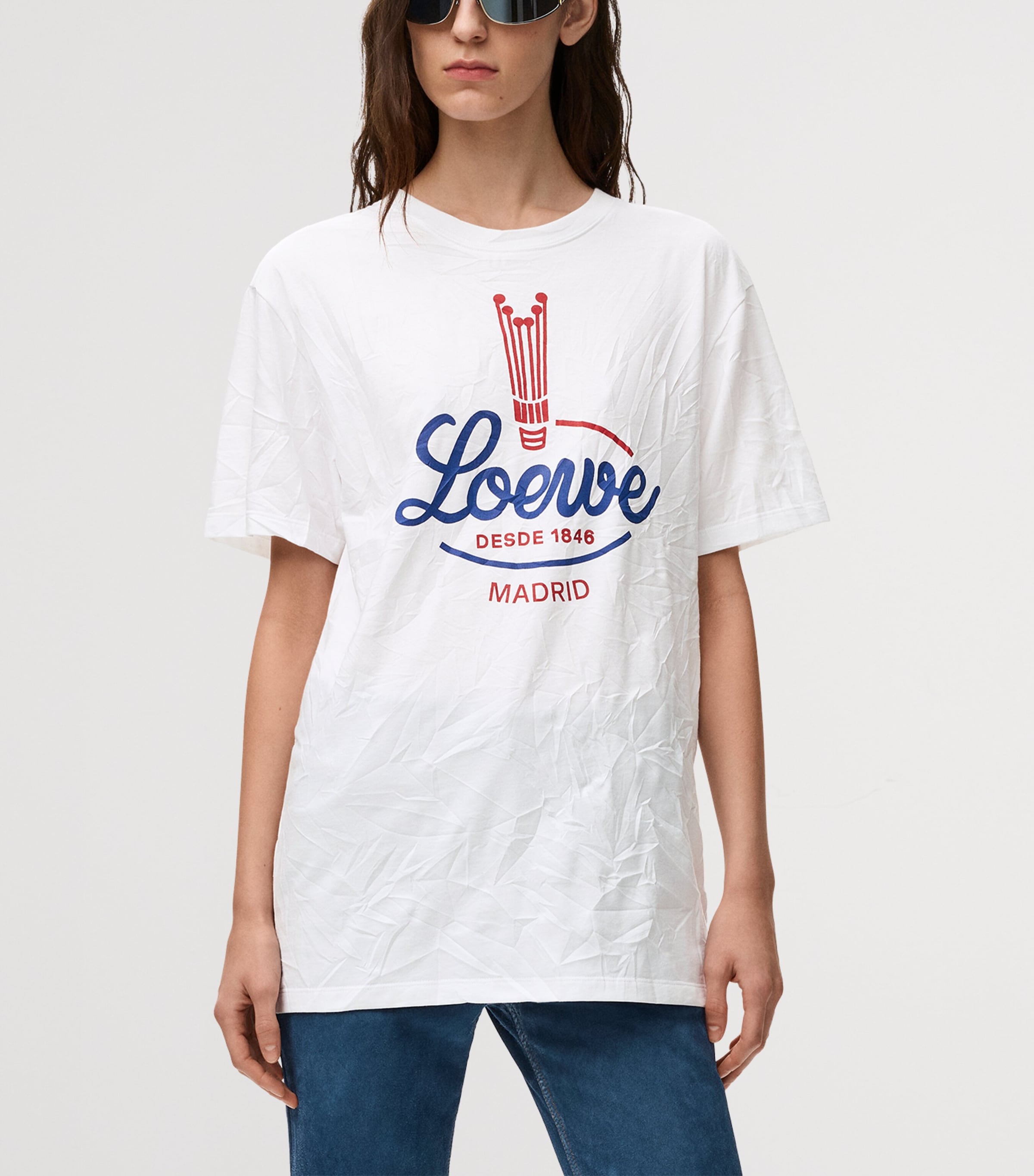 LOEWE Womens Cotton Graphic Logo T-Shirt White Image 3