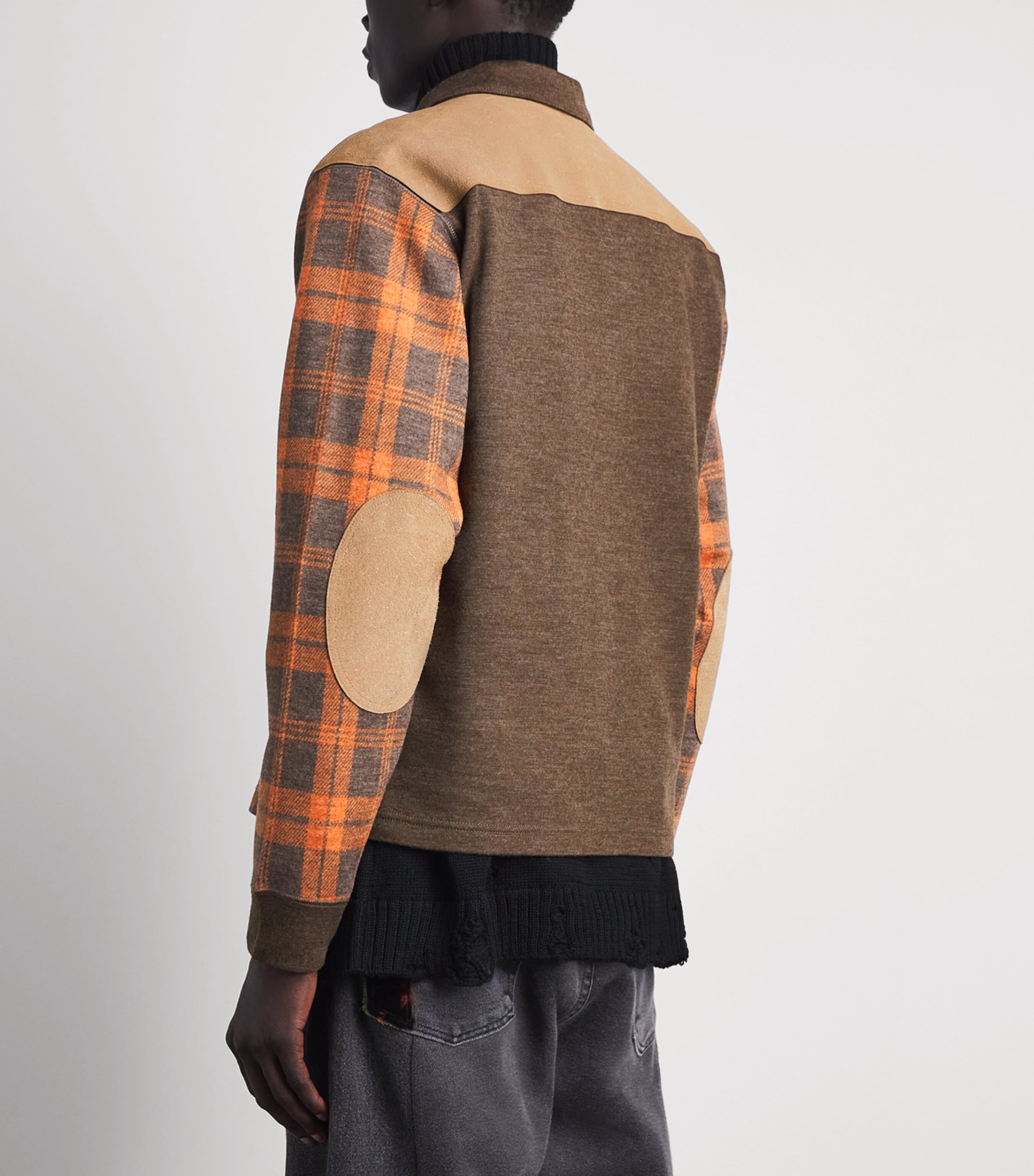 Junya Watanabe MAN Mens Wool Suede-Trim Jacket Brn/org X Brown Image 5