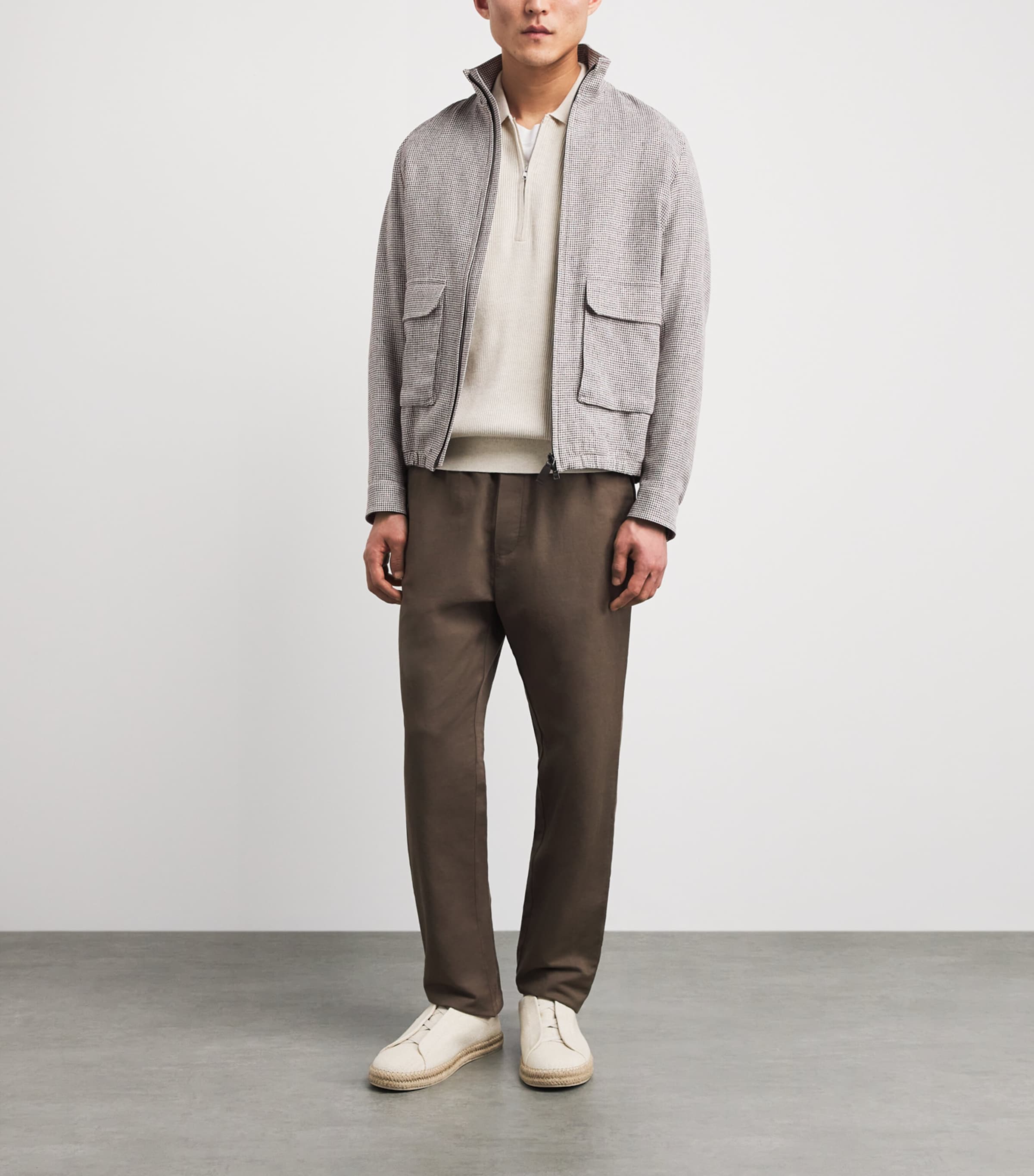 Linen-Blend Houndstooth Bomber Jacket MUD 8600 Image 2