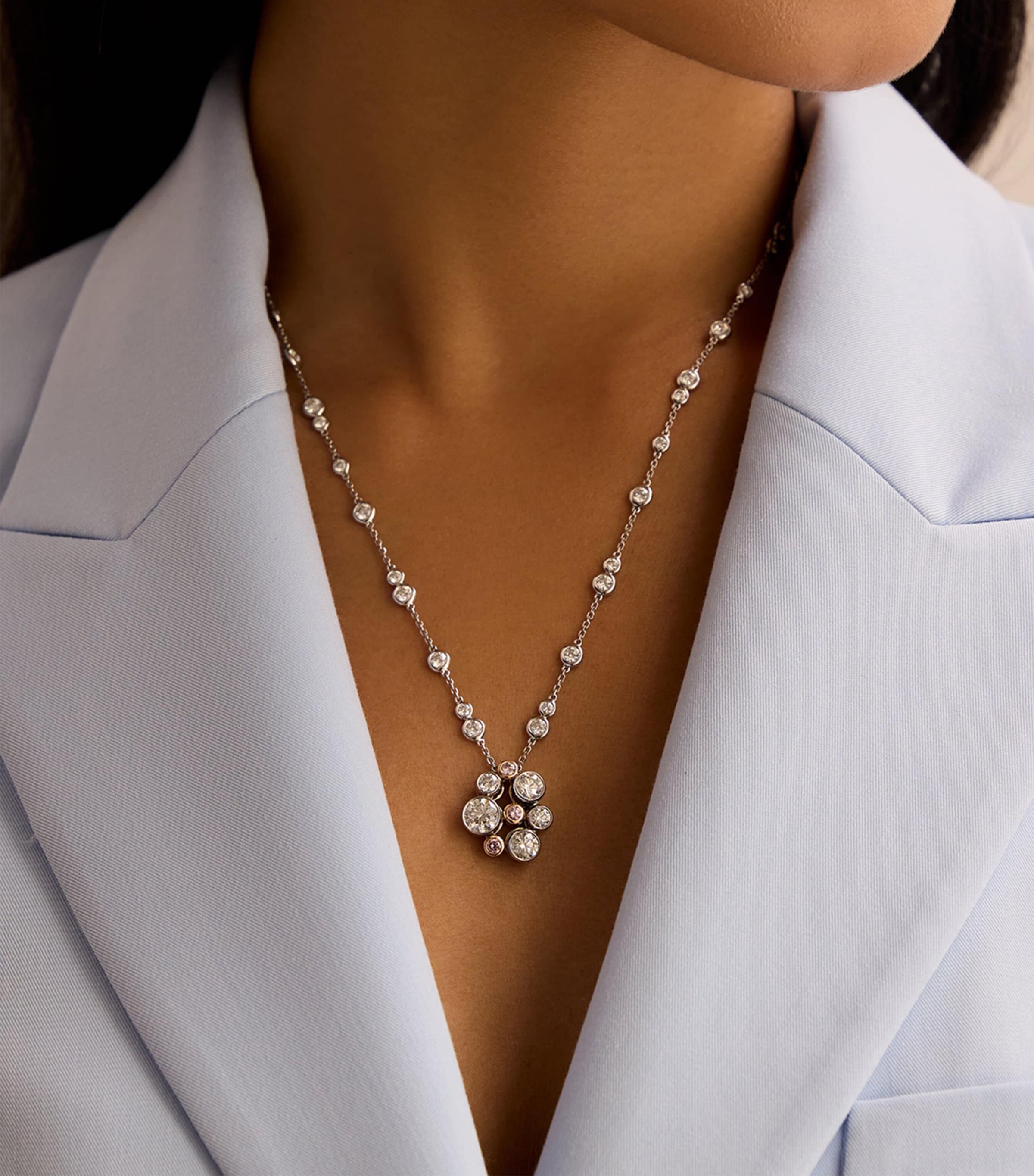 Boodles Rose Gold, Platinum and Diamond Raindance Cluster Necklace Platinum Image 2