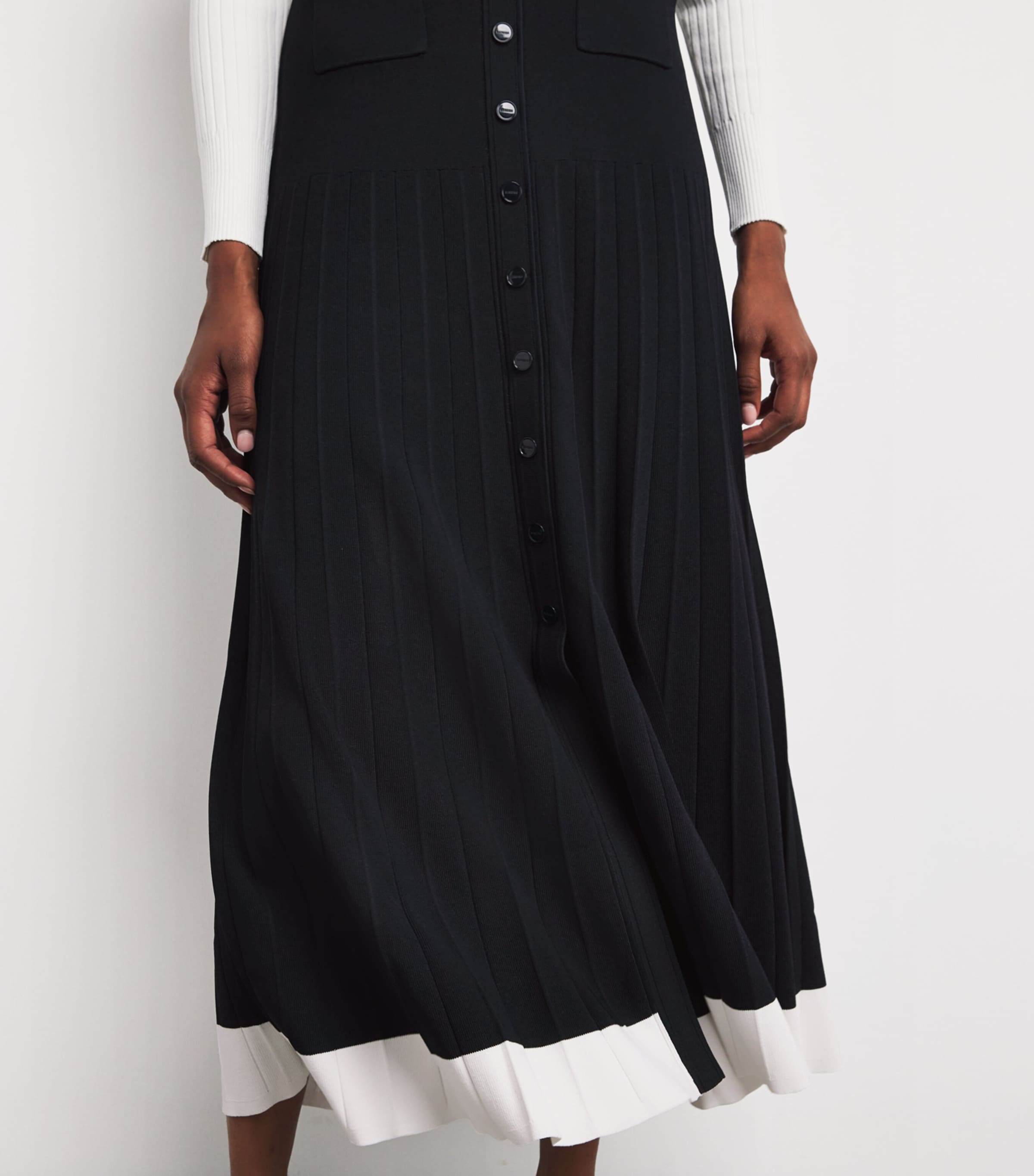Contrast-Trim Knitted Maxi Skirt NAVY BLUE Image 6