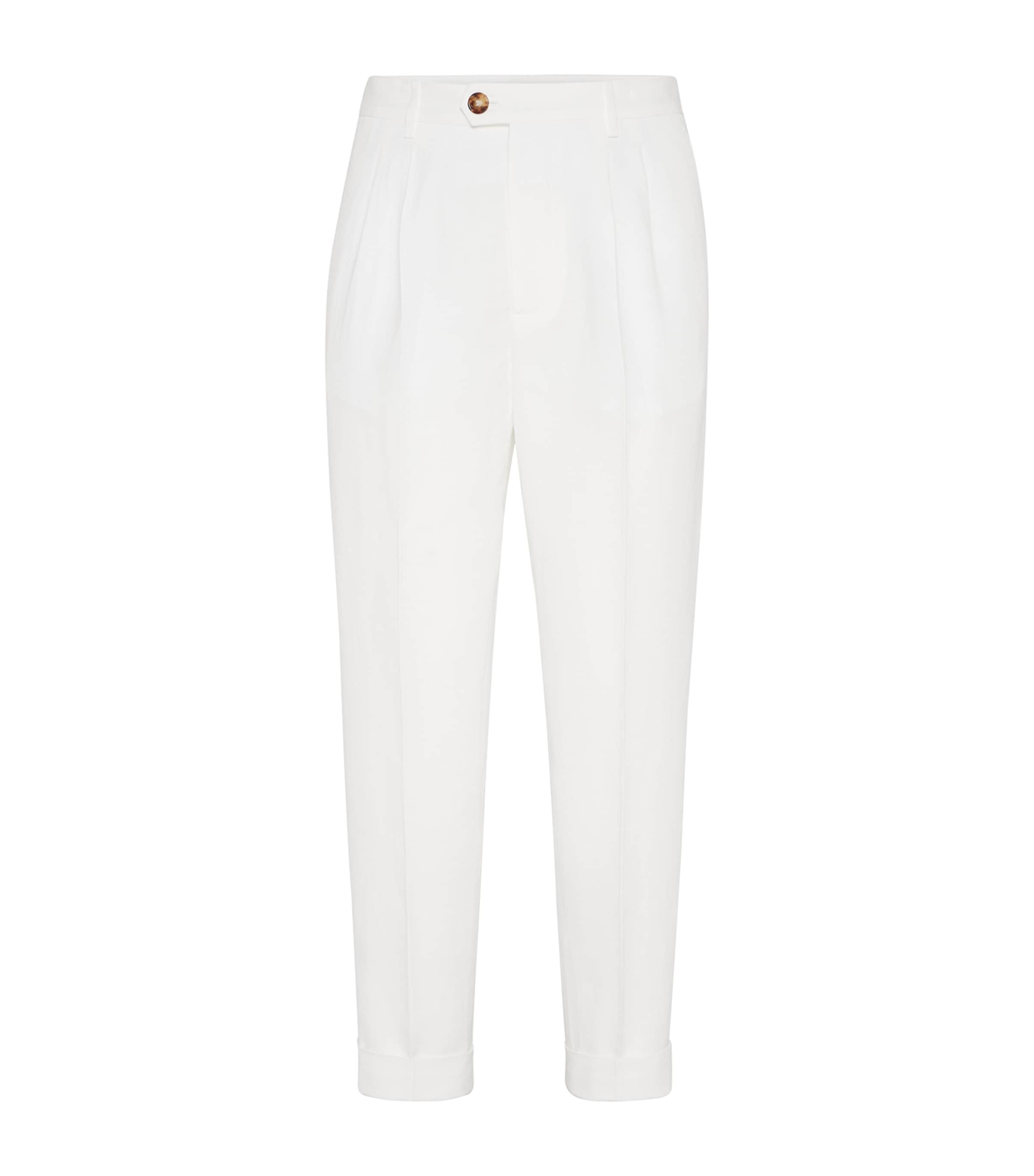 Brunello Cucinelli Tailored White Trousers With Concealed Fastening In Neutral