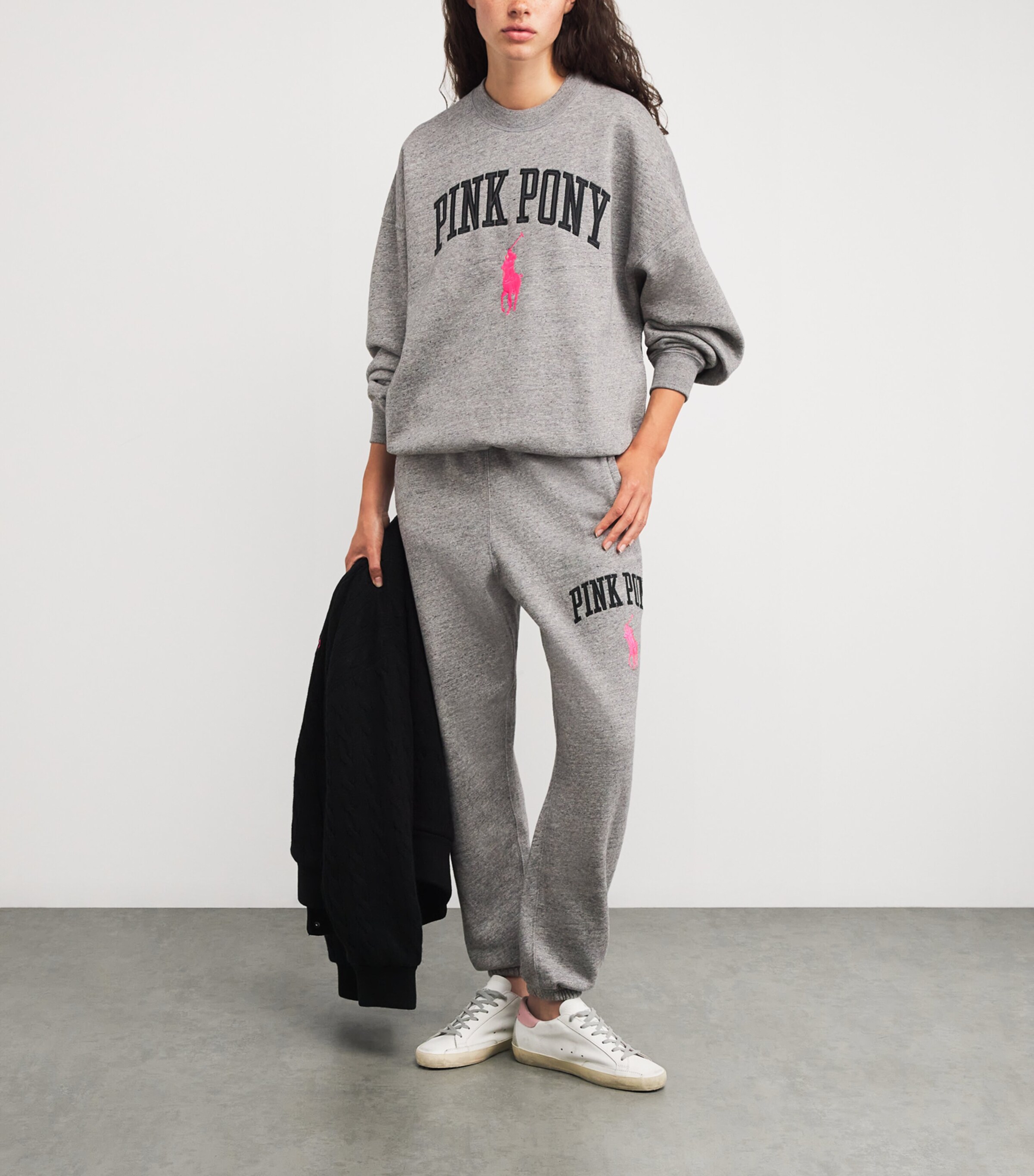 Polo Ralph Lauren Womens Cotton-Blend Pink Pony Sweatpants Dark Vintage Heather Image 2