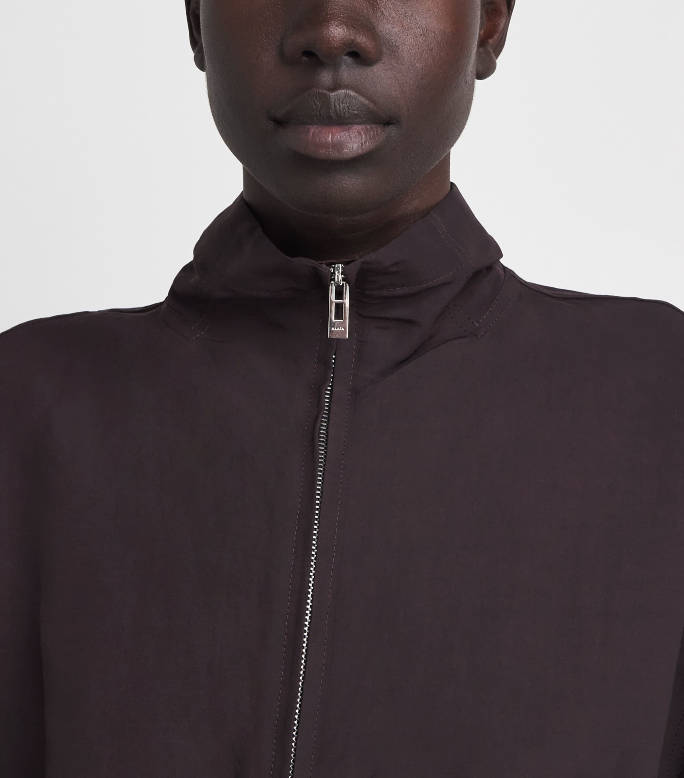 Alaïa Womens Paper-Blend Ruffled Jumpsuit Aubergine Image 5