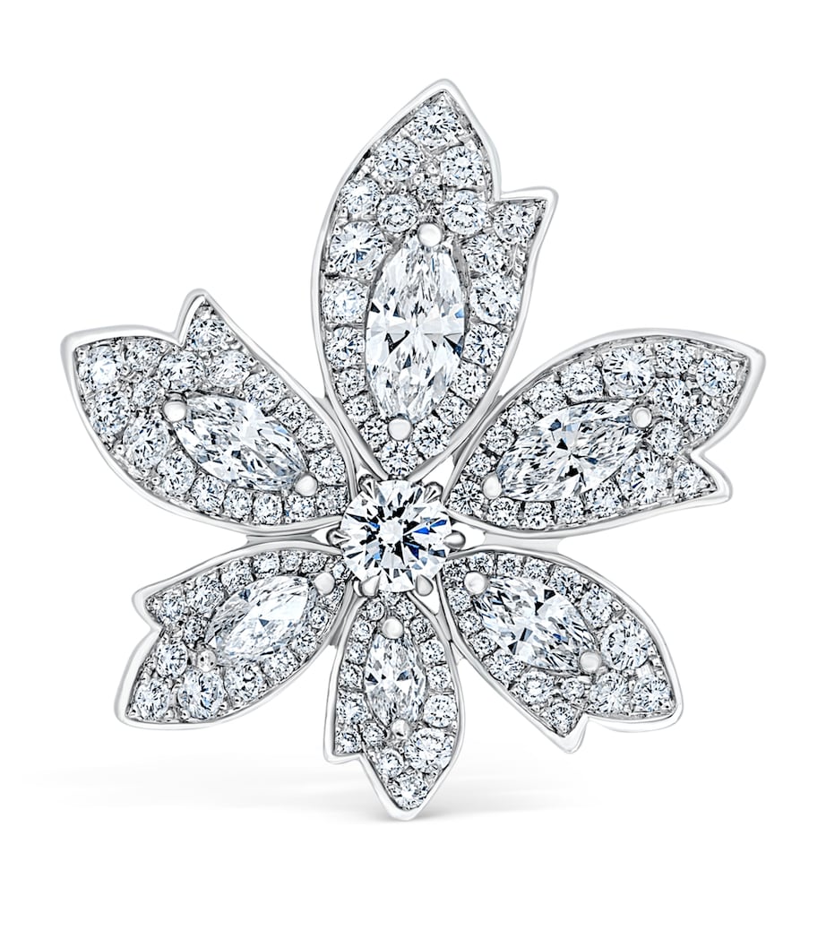 White Gold and Diamond Palm Flower Ring Image 3