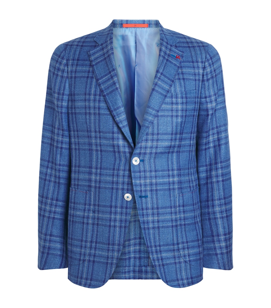 Isaia Mens Wool-Silk-Linen Check Blazer Image 1