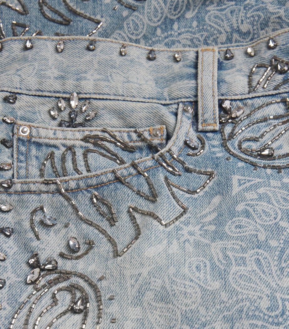 Crystal-Trim Bandana Denim Shorts ANTIQUE  INDIGO/ 406 Image 5