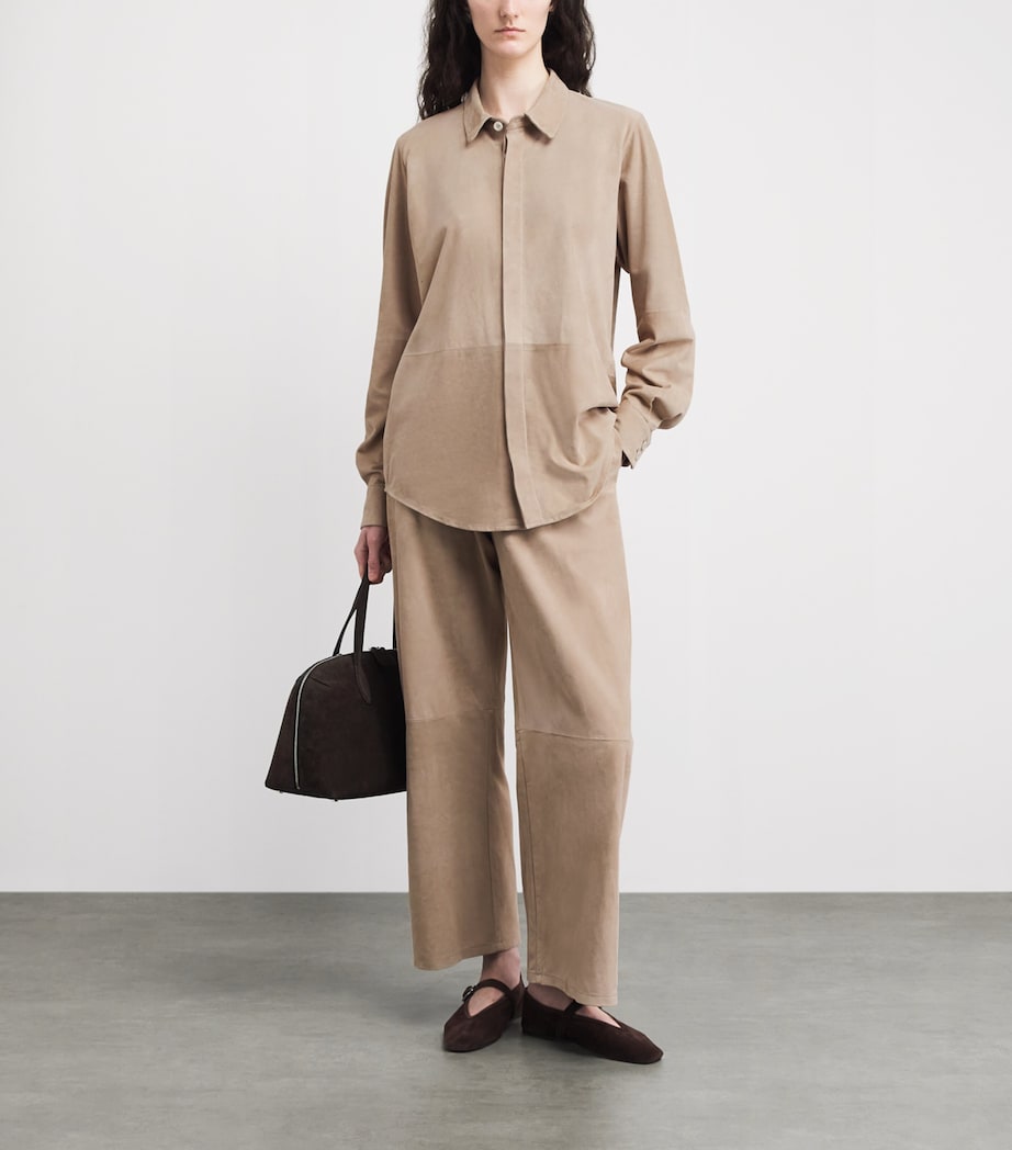 Lauren Manoogian Womens Suede Straight Tailored Trousers Sand Image 2