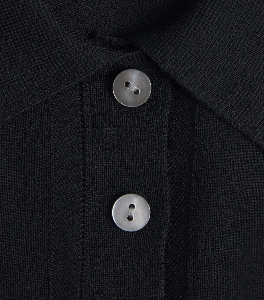 Theory Womens Merino Wool Pointelle Polo Shirt Black Image 6