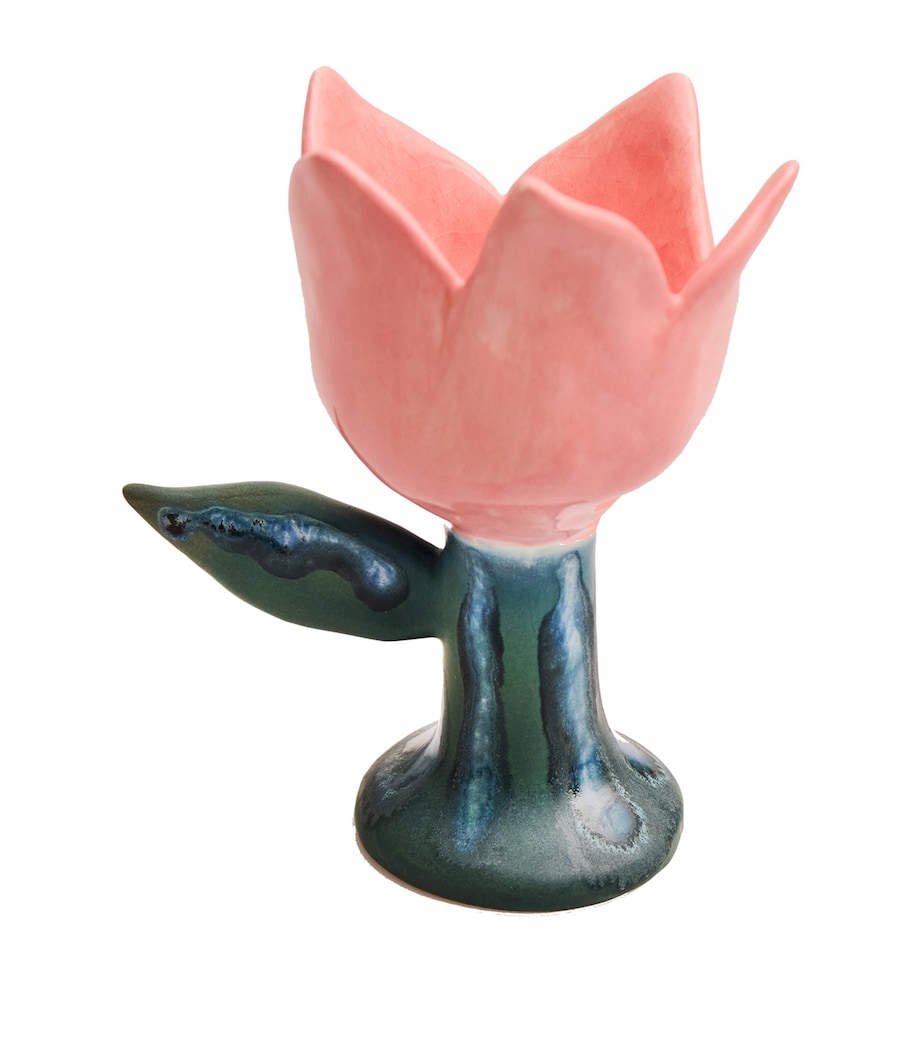 Catarina Flower Candleholder (14cm) PINK/REACTIVE GREEN Image 1