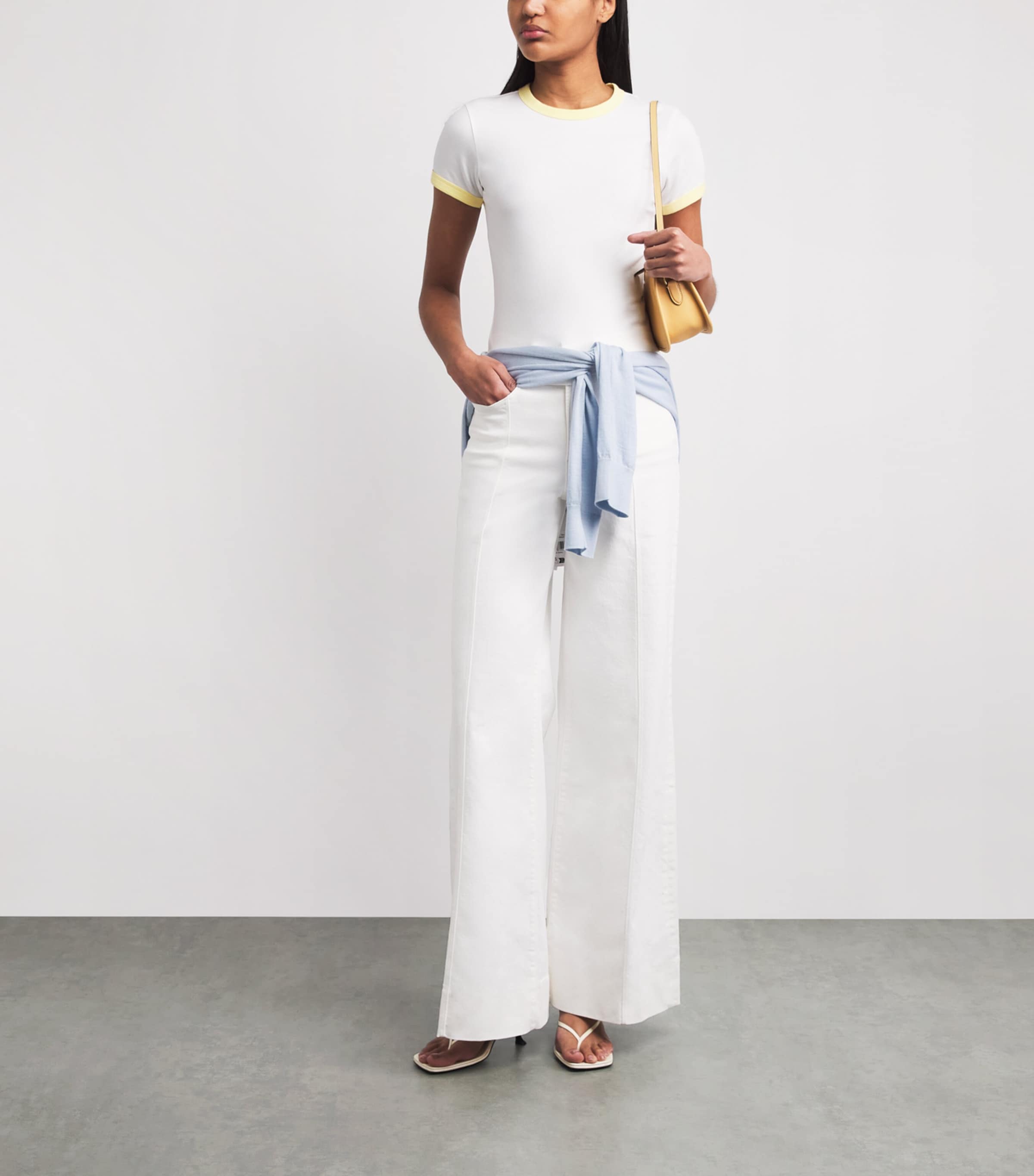 Good American Womens Good Waist Palazzo Jeans Cotton White Image 2
