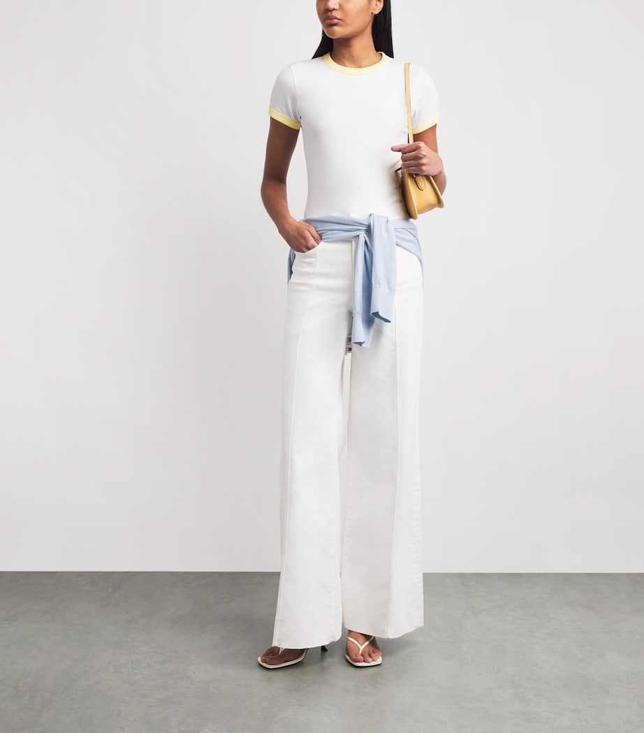 Good American Womens Good Waist Palazzo Jeans Cotton White Image 2
