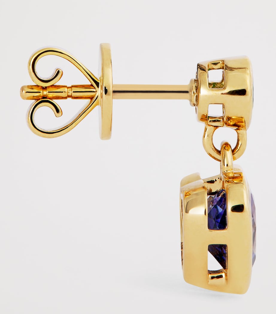 Yellow Gold, Emerald and Tanzanite Blue Heart Earrings YELLOW GOLD Image 4