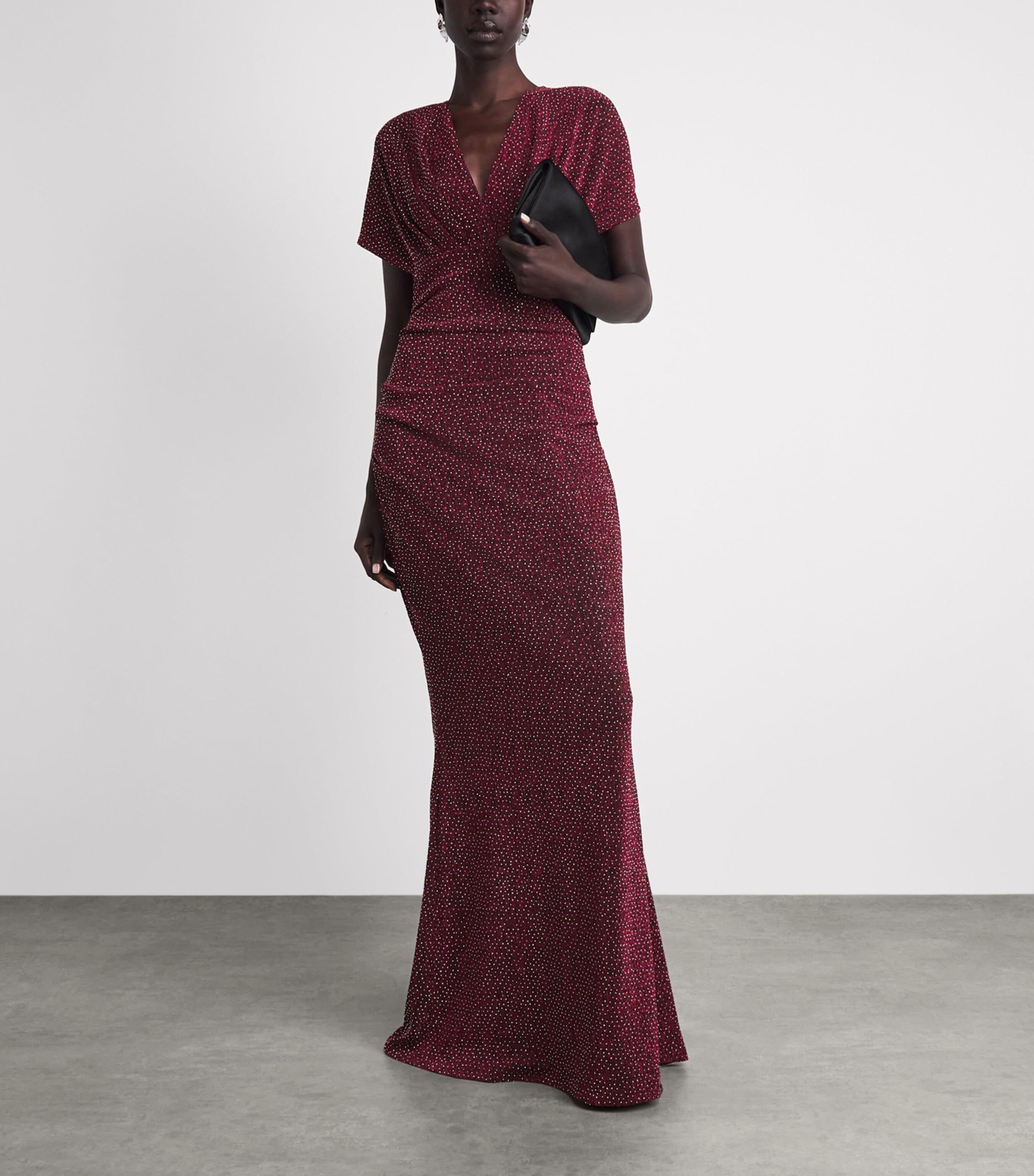 Talbot Runhof Womens Rhinestone V-Neck Gown Cranberry Image 2