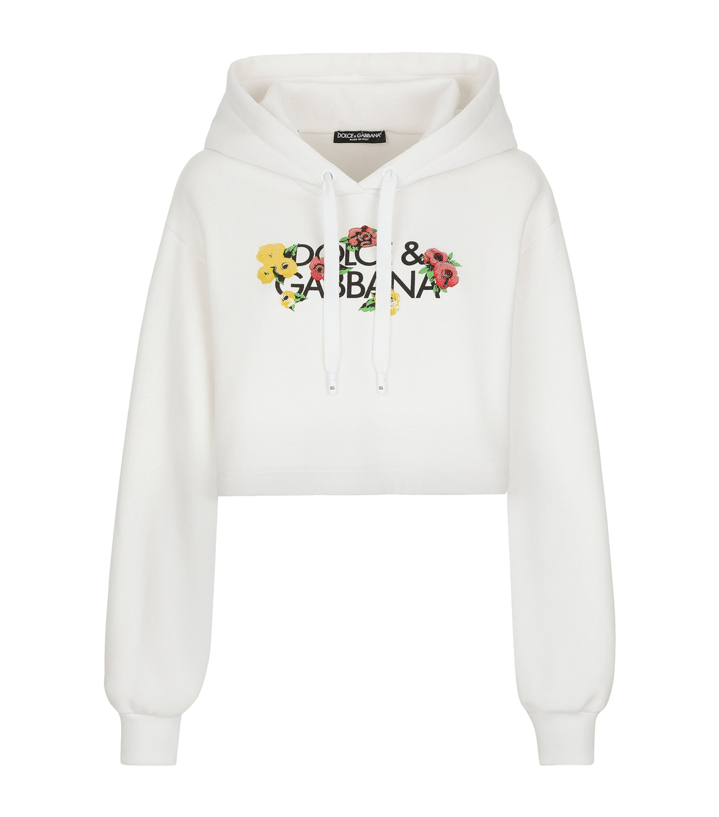 Dolce & Gabbana Floral Logo-print Cropped Cotton Hoodie