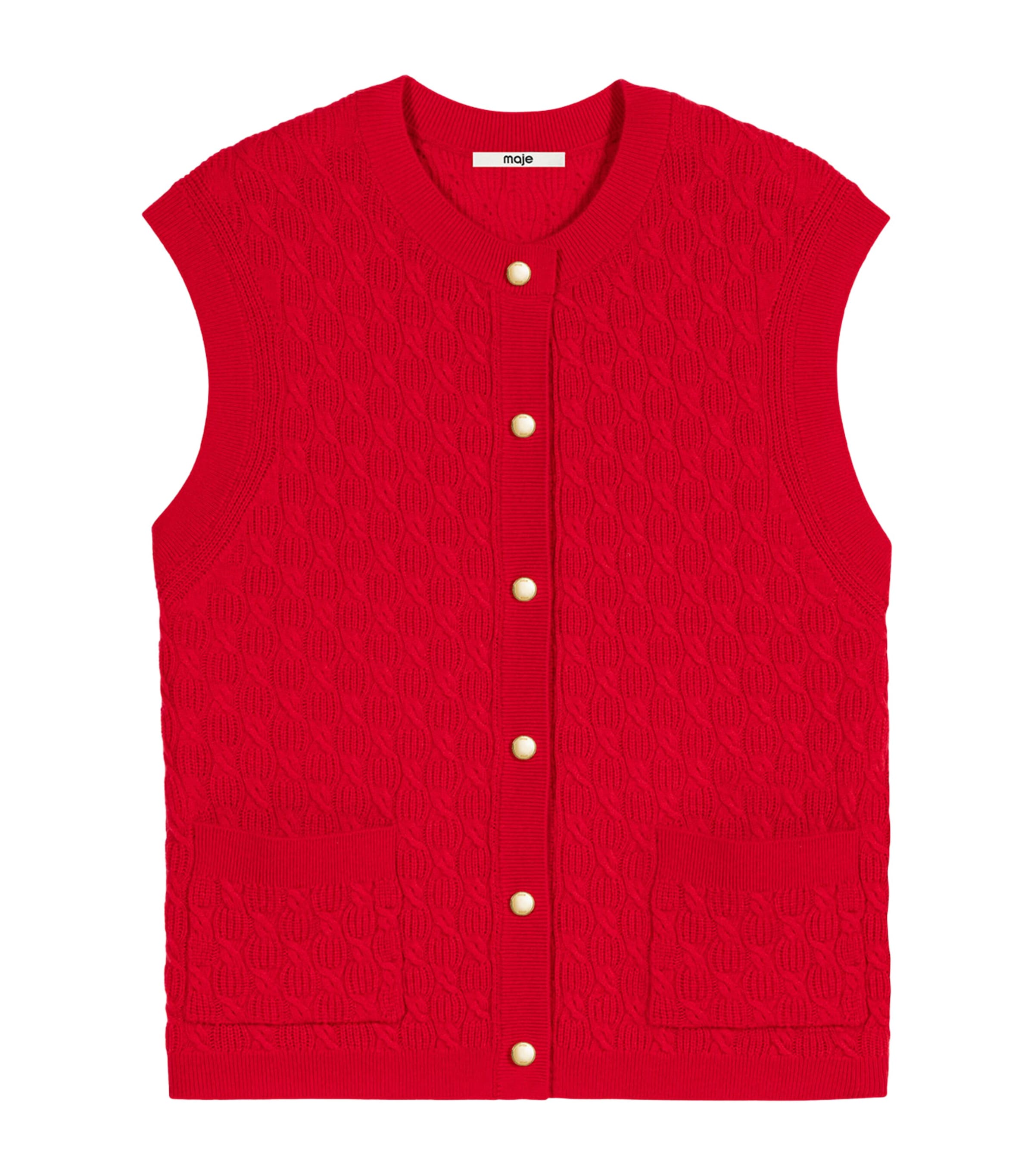 Maje Womens Wool-Cashmere Knitted Sweater Vest Red Image 1