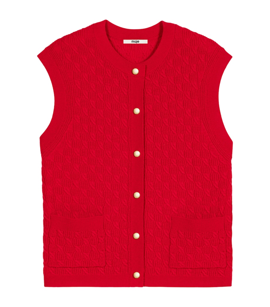 Maje Womens Wool-Cashmere Knitted Sweater Vest Red Image 1