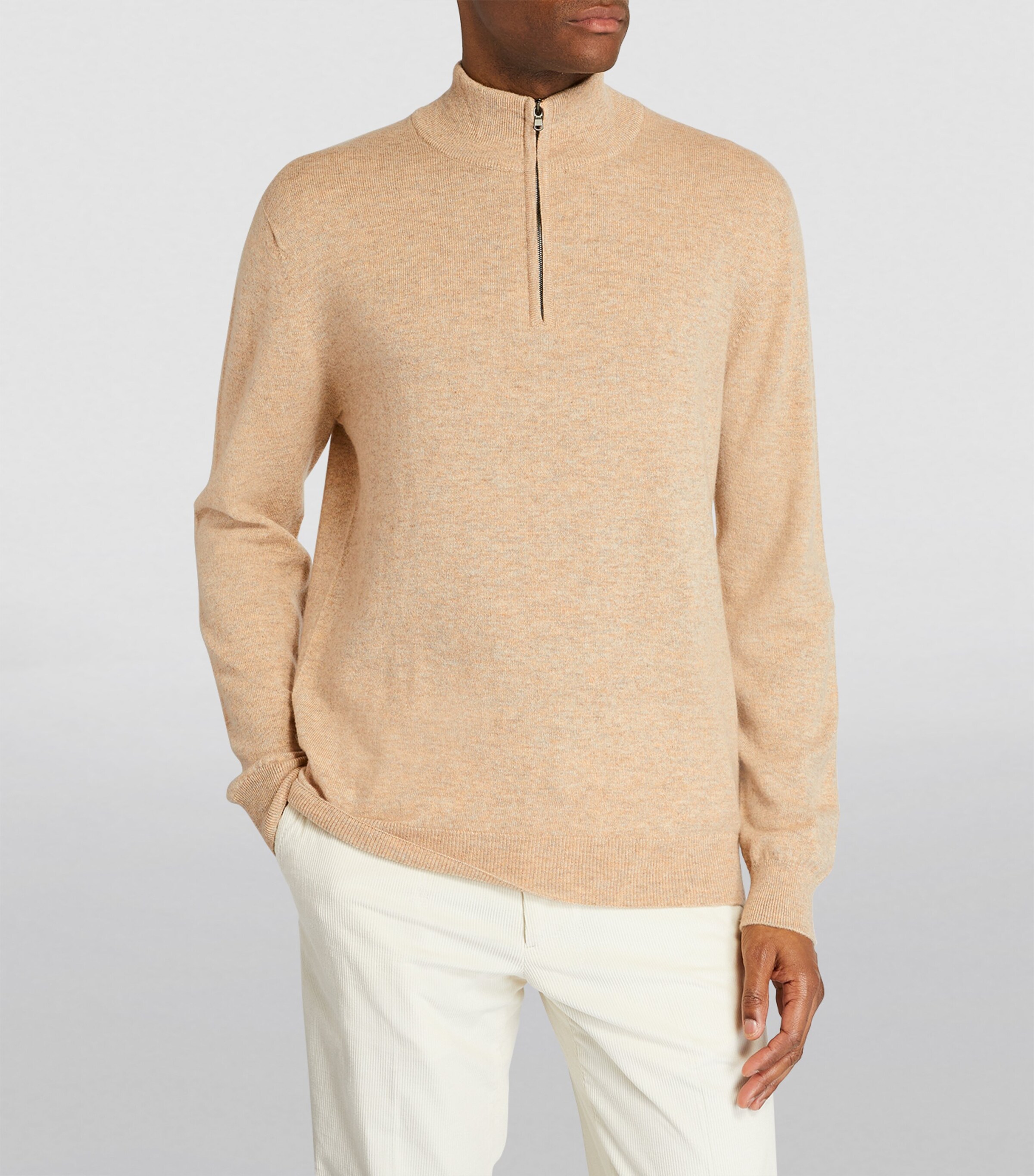 Johnstons Of Elgin Mens Cashmere Quarter-Zip Sweater Oatmeal Image 3
