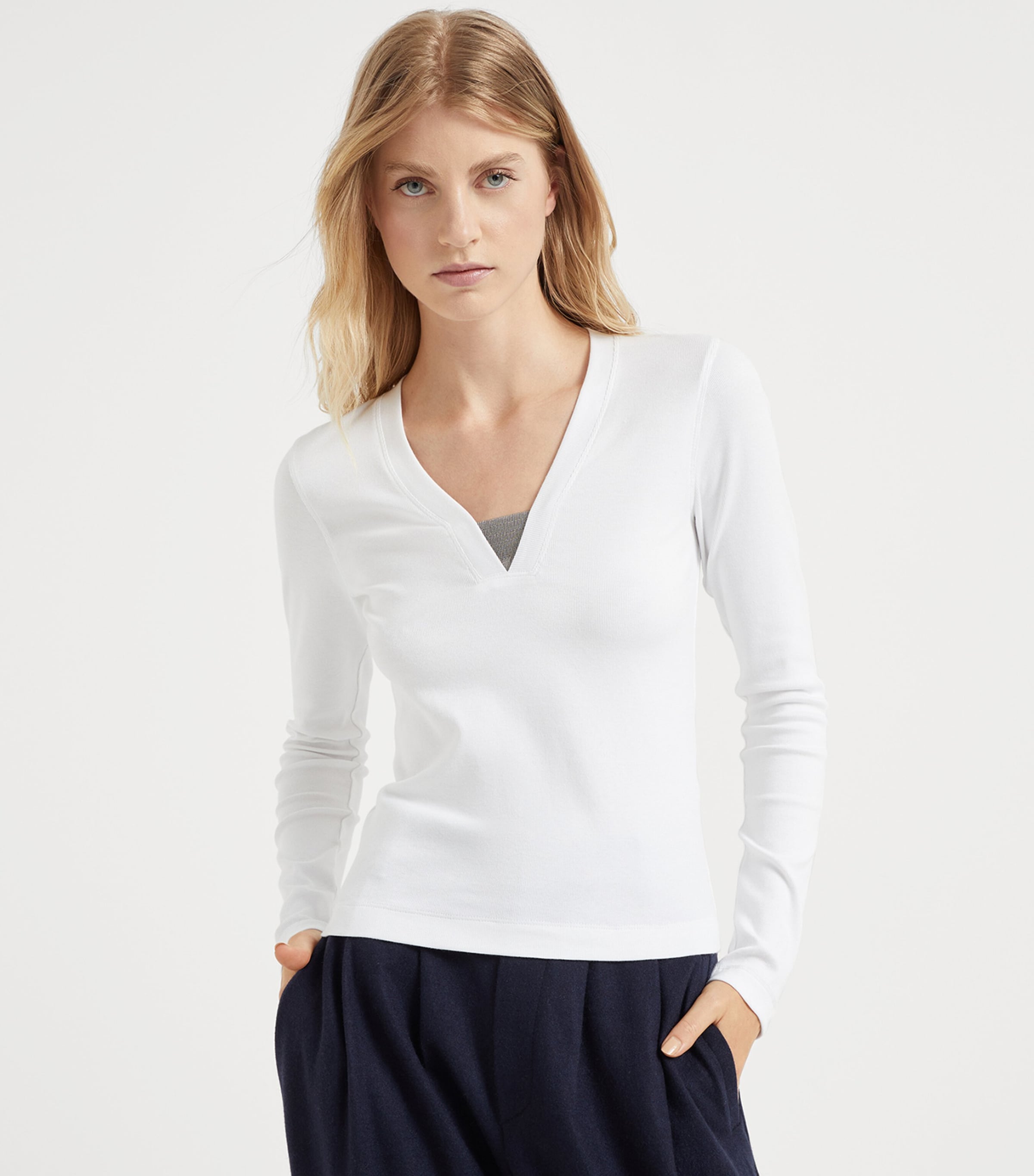 Brunello Cucinelli Womens Stretch-Cotton Monili-Detail T-Shirt Image 2
