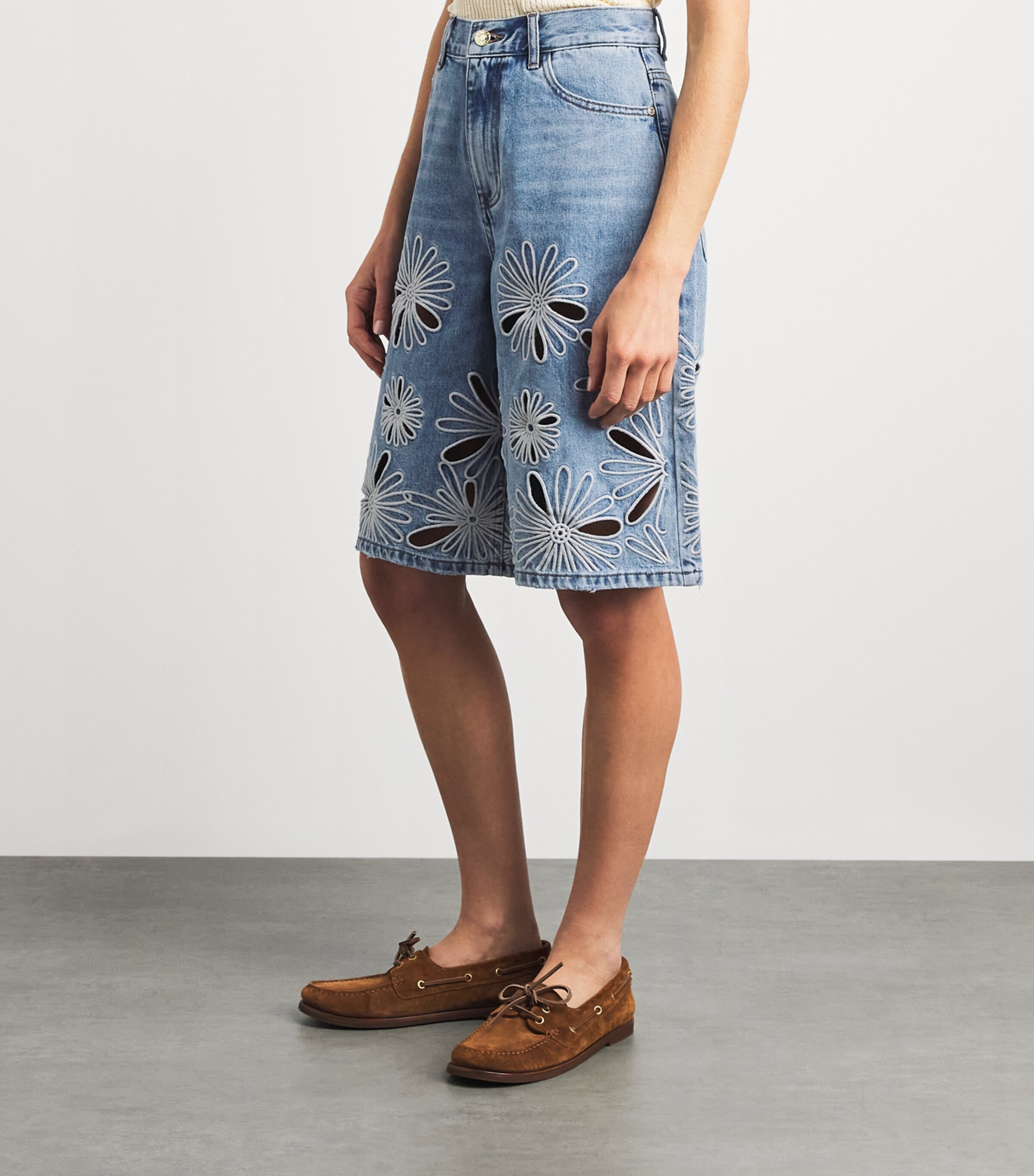 Sandro Paris Womens Open-Work Embroidered Denim Shorts Blue Jean Image 4