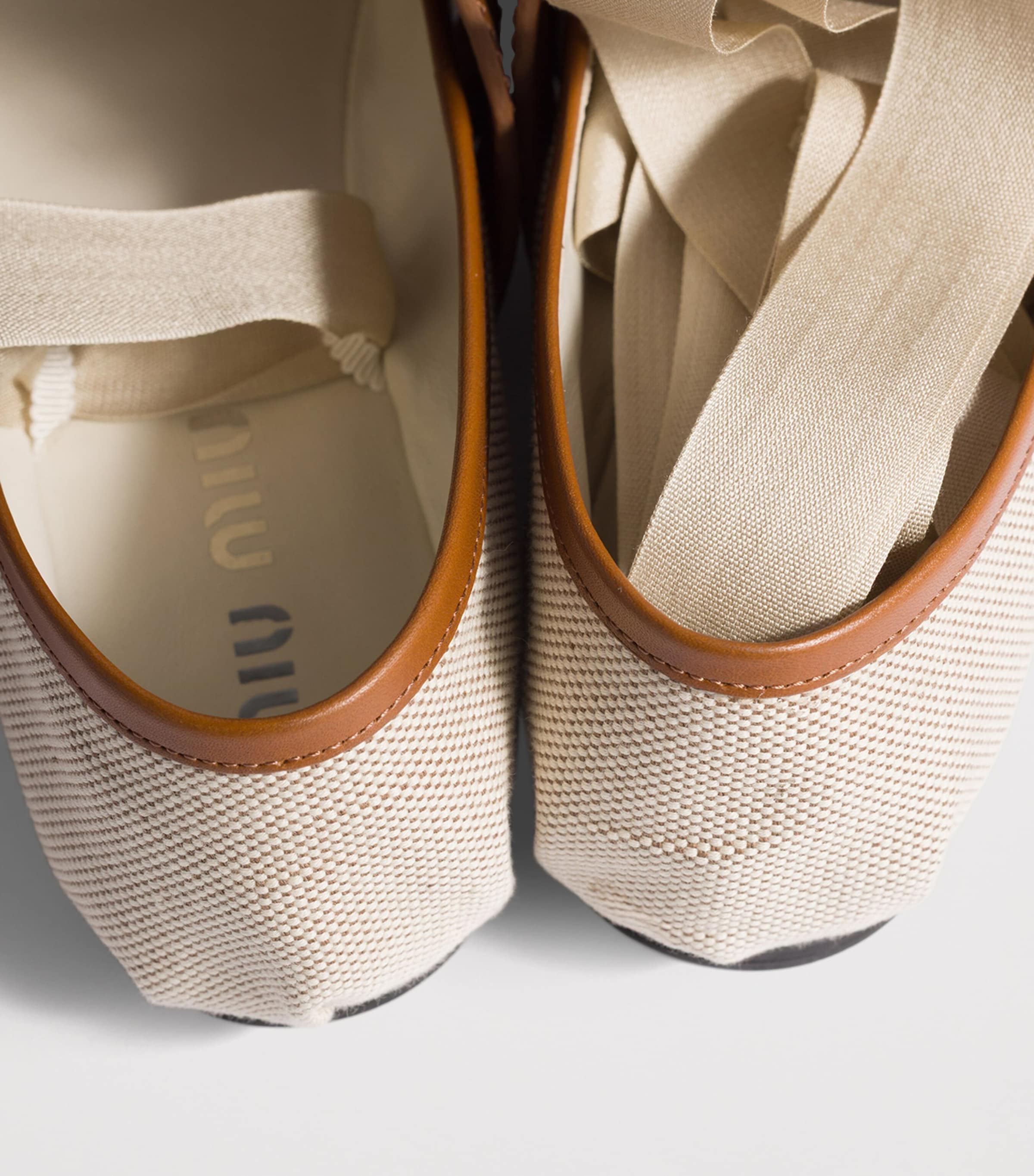 Miu Miu Canvas Leather-Strap Ballet Flats Image 3