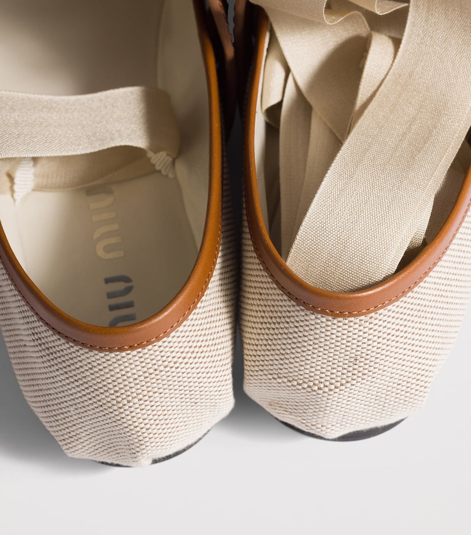 Miu Miu Canvas Leather-Strap Ballet Flats Image 3