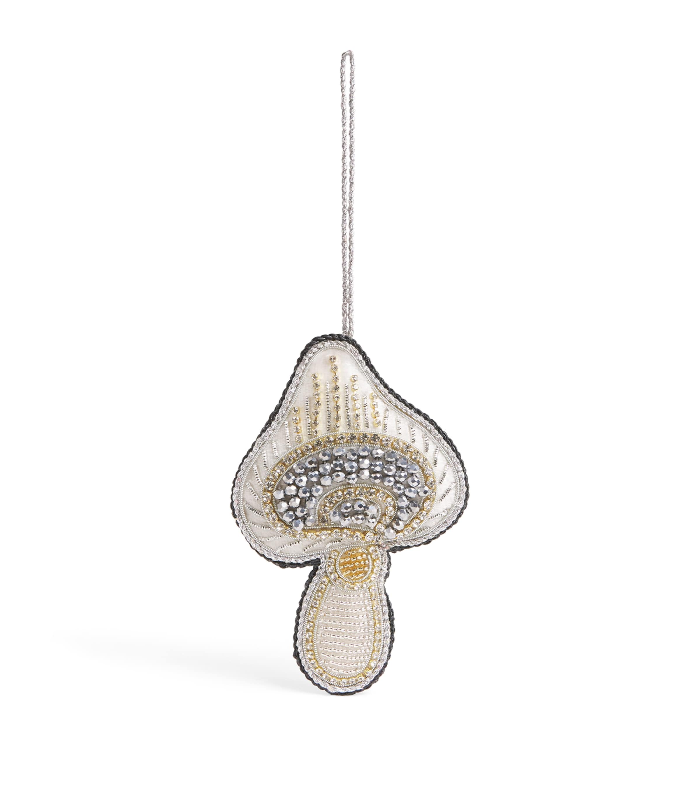 Tinker Tailor Beaded Mushroom Tree Decoration White & Pewter Image 1