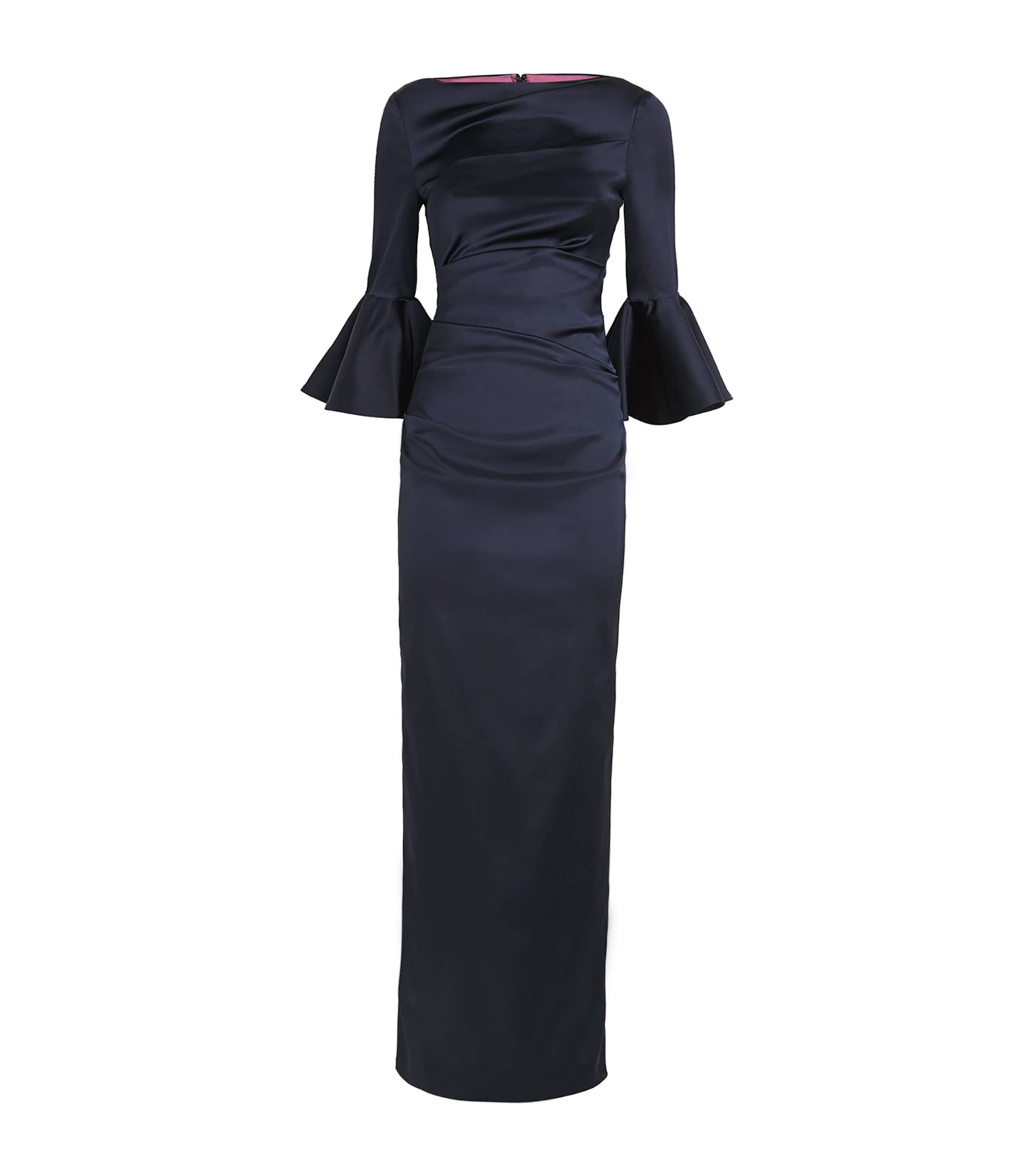 Shop Talbot Runhof Satin Tonya Gown In Navy