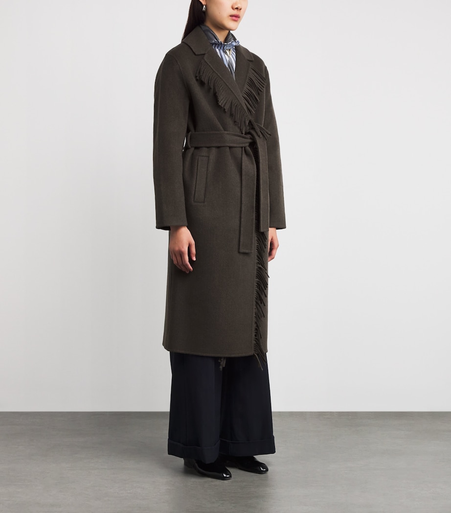 Wool-Blend Belted Fringe Coat KHAKI Image 3