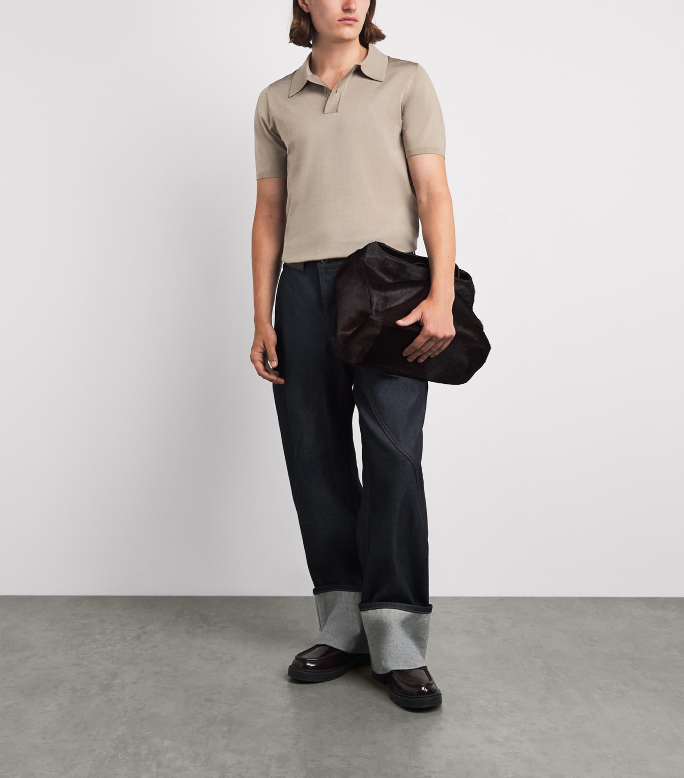 Sandro Paris Mens Knitted Polo Shirt Light Taupe Image 2
