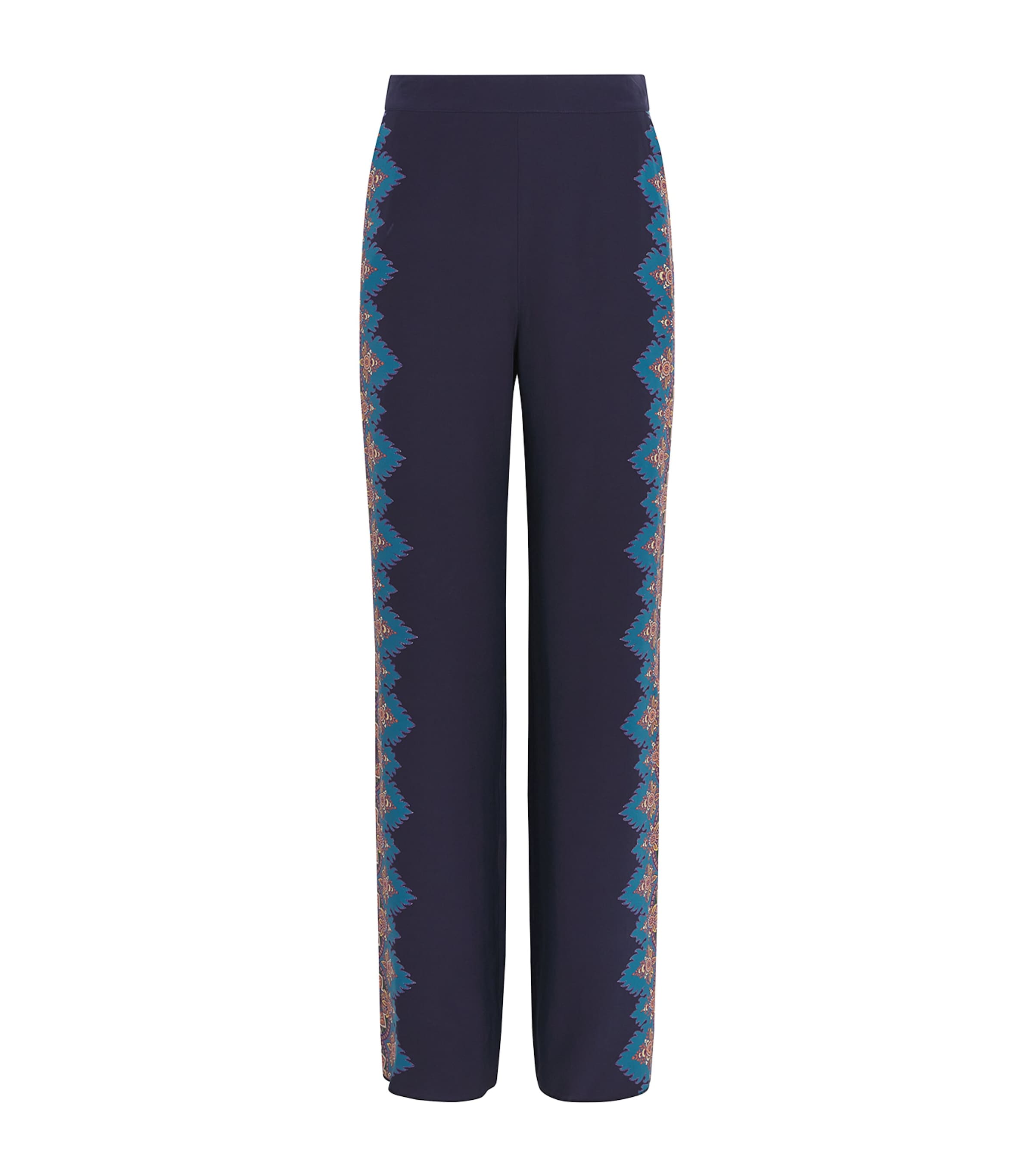 Etro Silk Printed Trousers In Blue