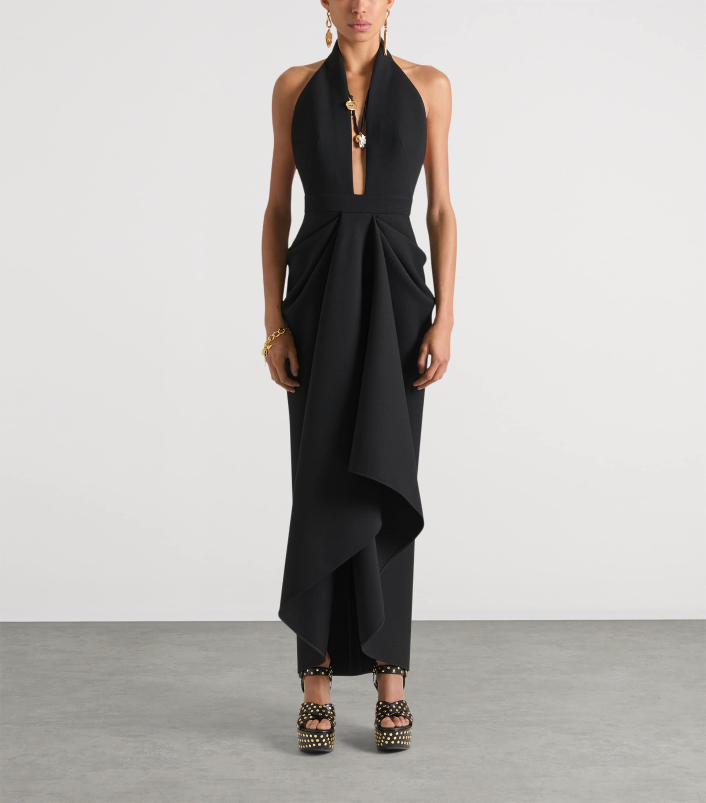 Wool-Blend Draped Maxi Dress BLACK Image 2