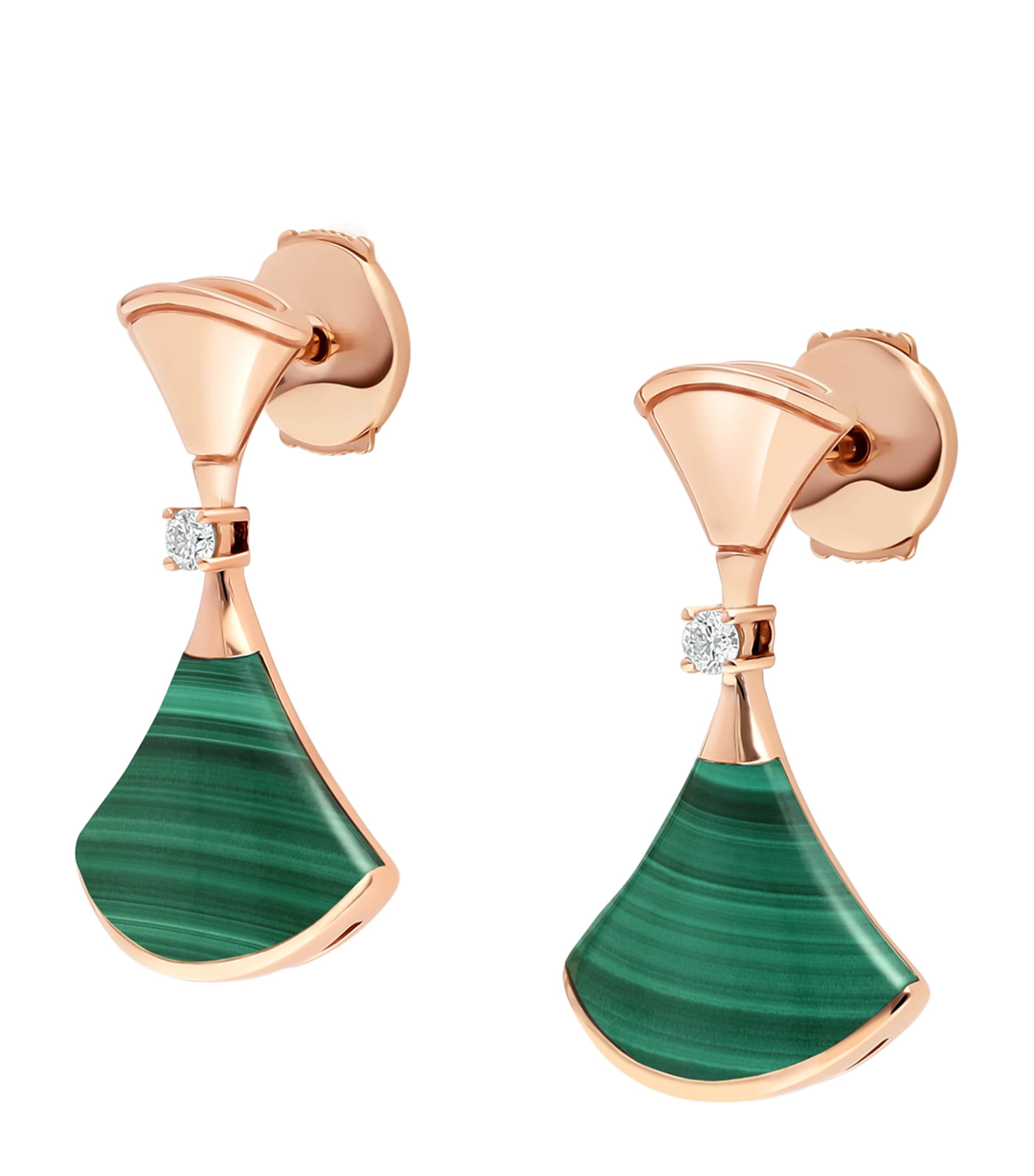 Rose Gold, Diamond and Malachite Divas' Dream Earrings PINK GOLD Image 2