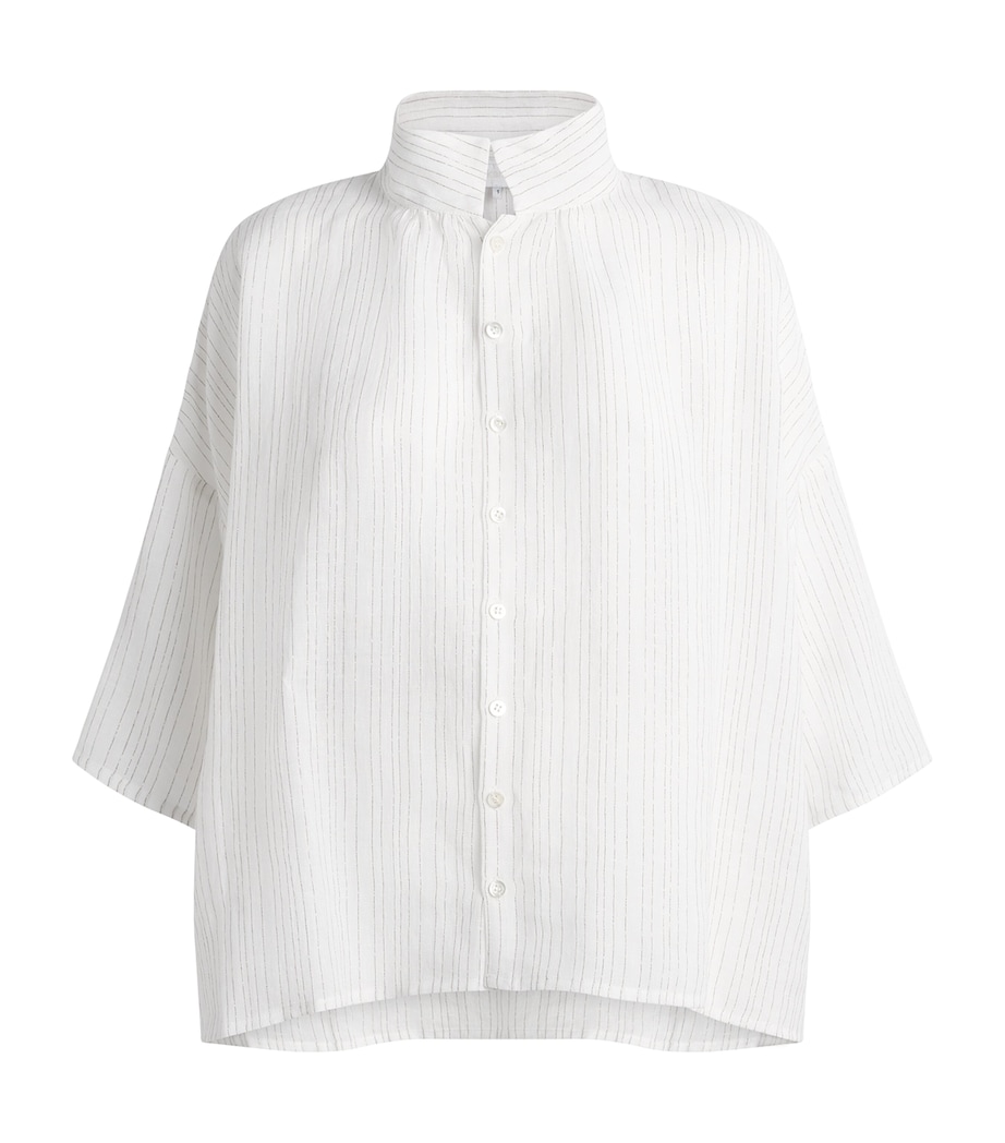 Eskandar Womens Linen-Blend Stand-Collar Stripe Shirt White Image 1