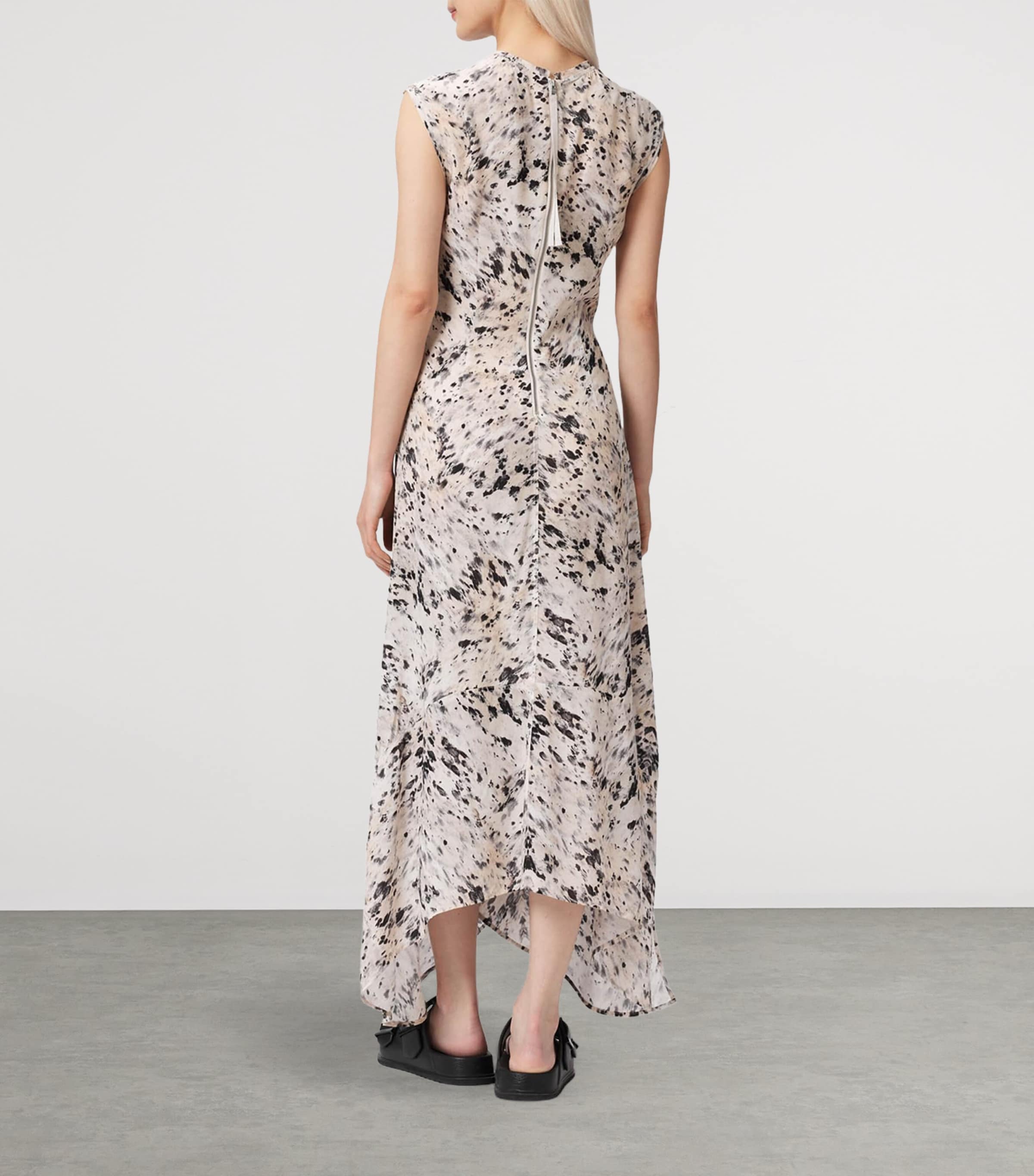 AllSaints Womens Printed Asymmetric Noor Maxi Dress Canter Ecru White Image 4