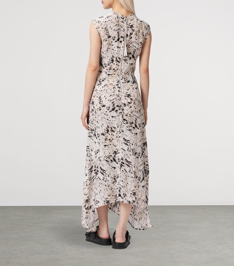 AllSaints Womens Printed Asymmetric Noor Maxi Dress Canter Ecru White Image 4
