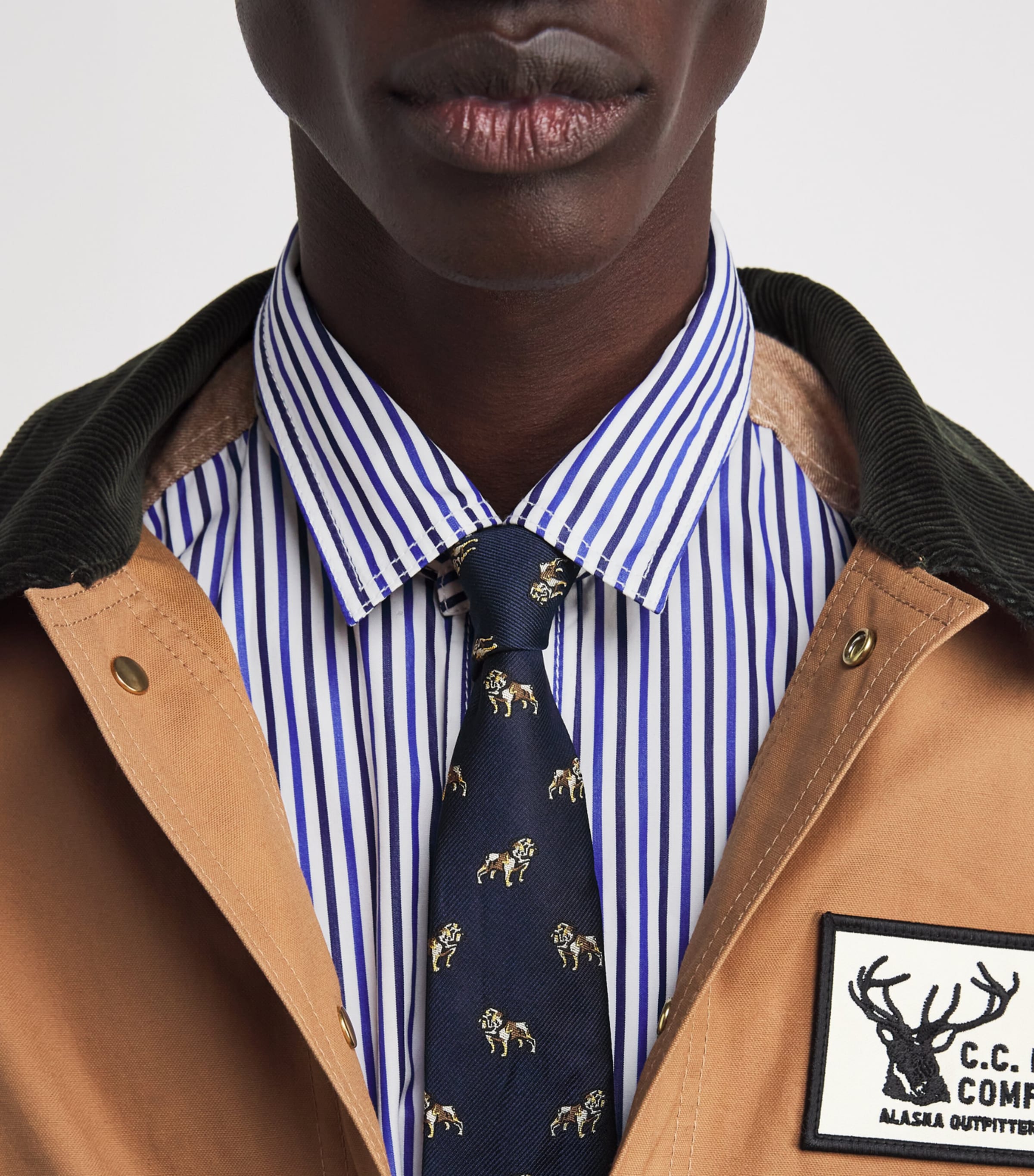 Cotton Stripe-Check Shirt WH/NV/BLU X BEIGE Image 6