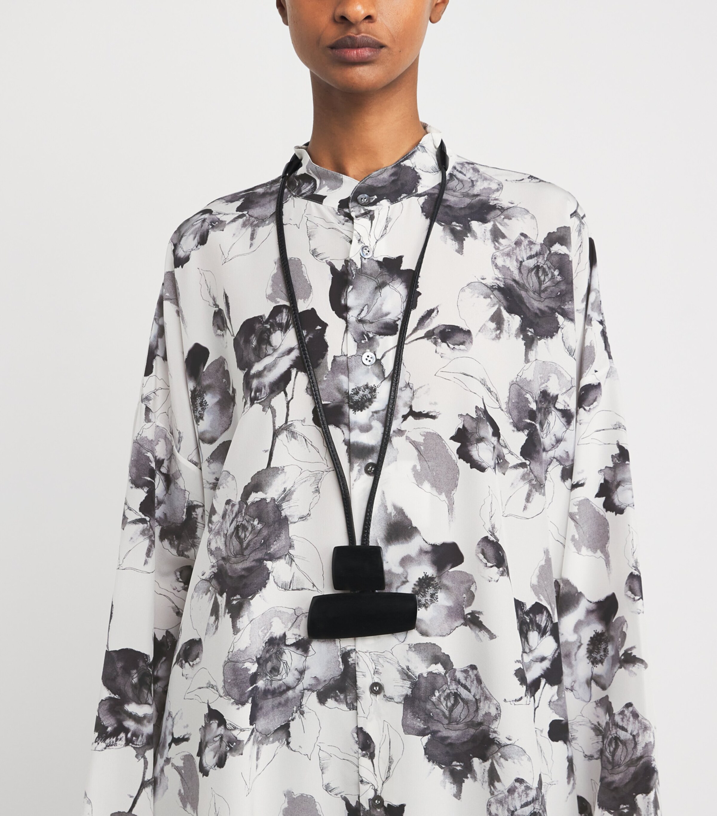 Silk Floral Longline Shirt MNOCHROM Image 4
