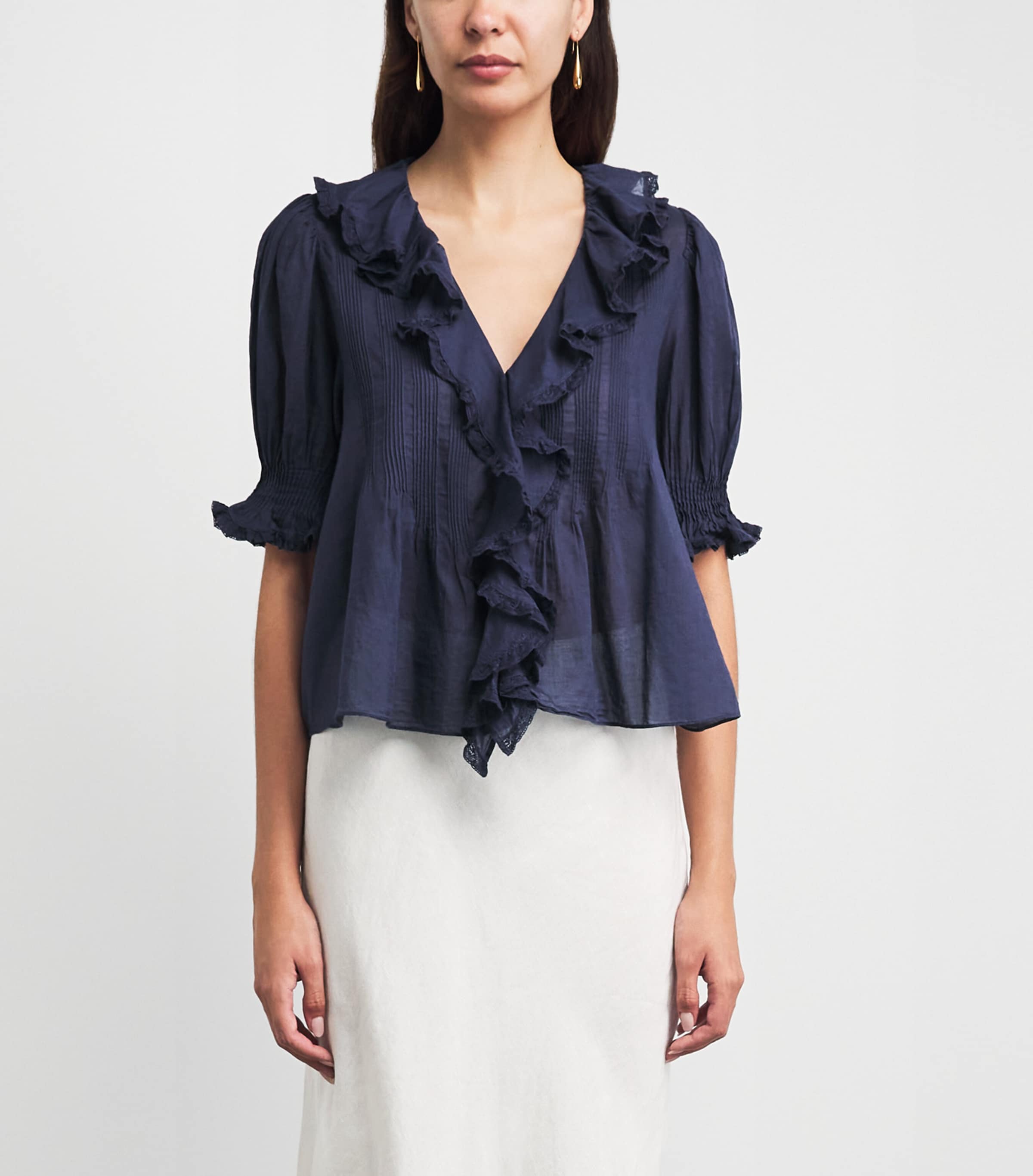DÔEN Womens Organic Cotton Henri Blouse Adriatic Image 4