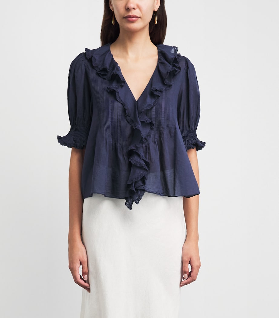 DÔEN Womens Organic Cotton Henri Blouse Adriatic Image 4