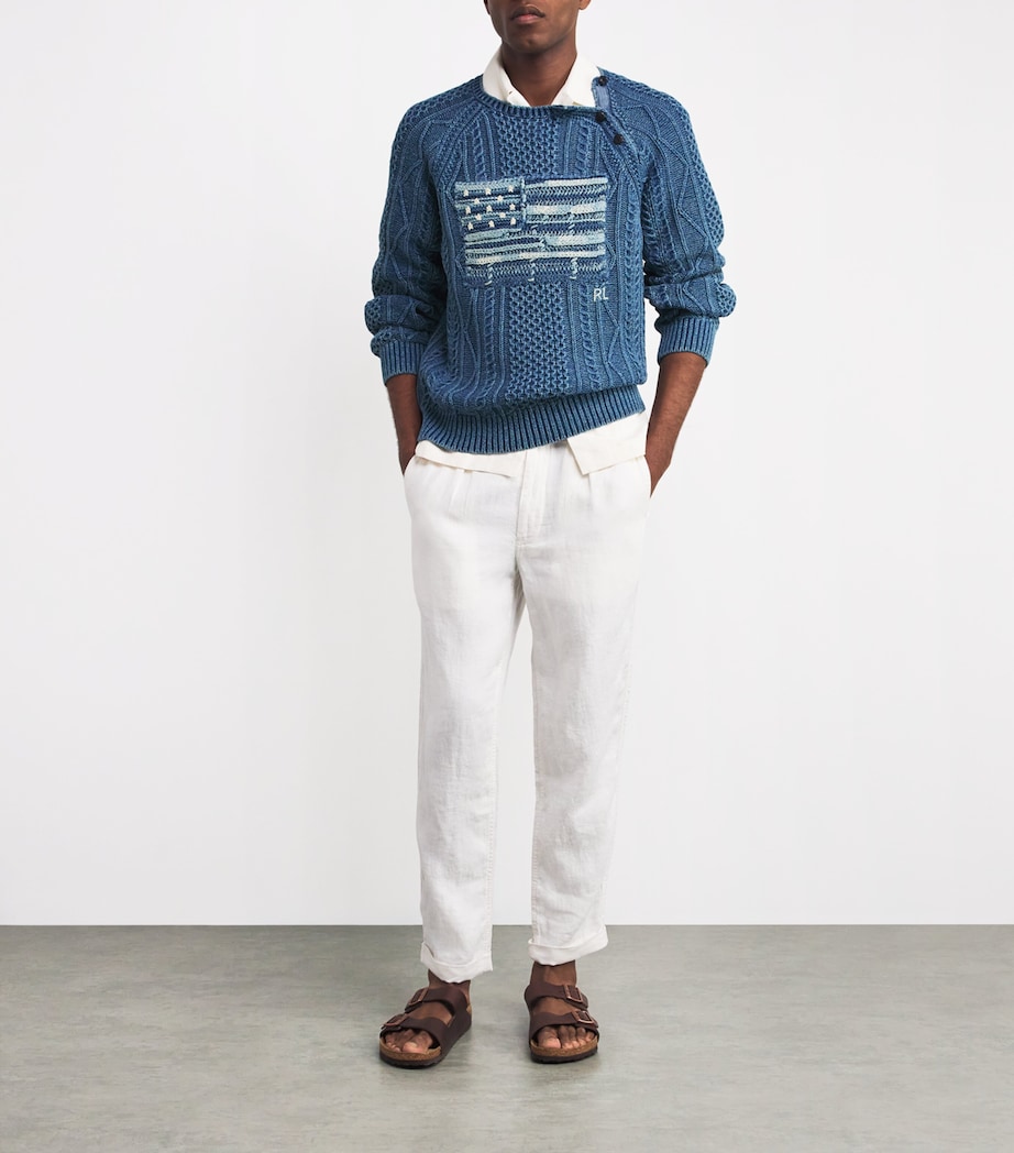 Cotton Aran-Knit Flag Sweater NAVY Image 2