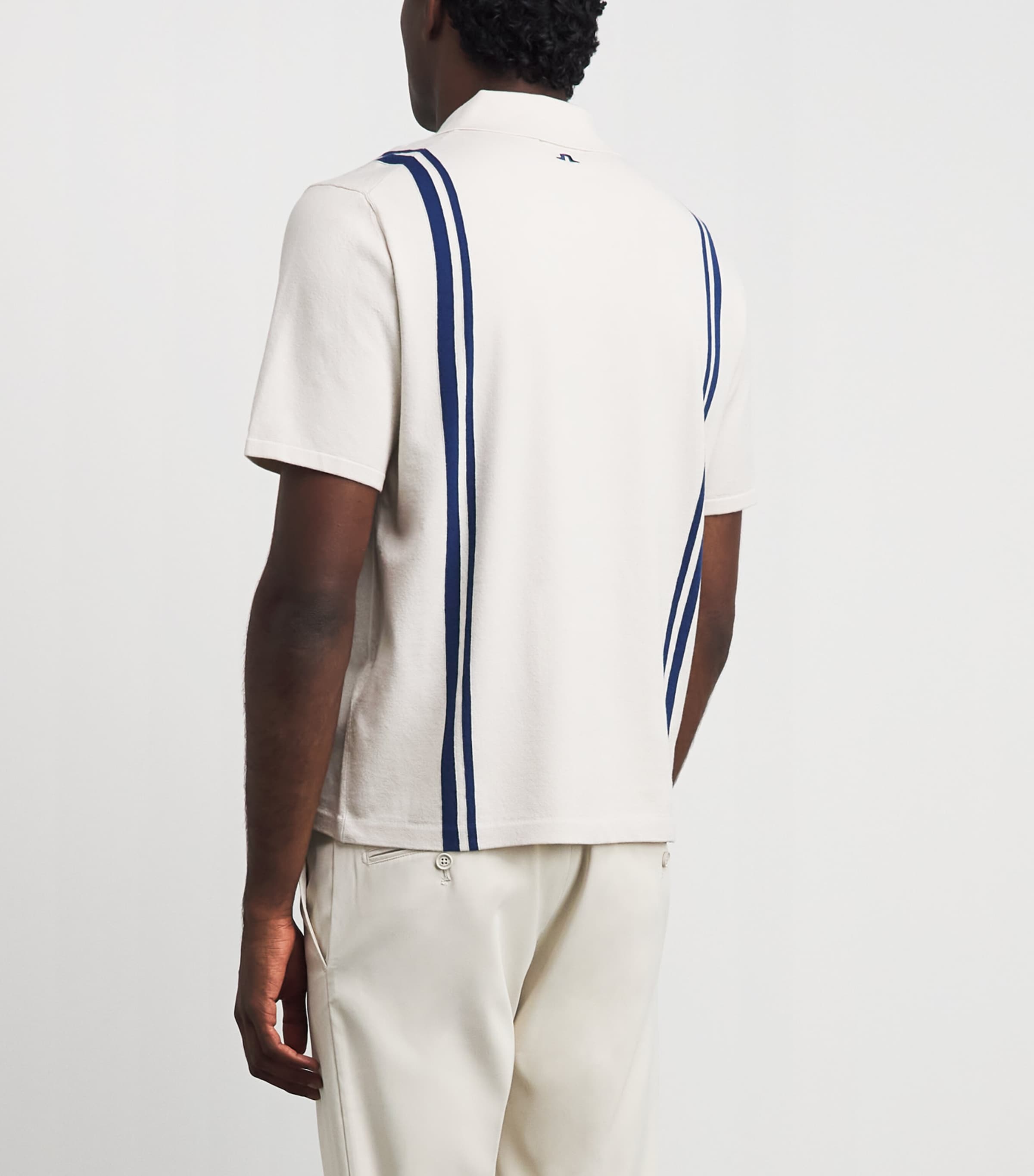 J Lindeberg Mens Rylan Stripe Knit Golf Polo Shirt Moonbeam Image 5