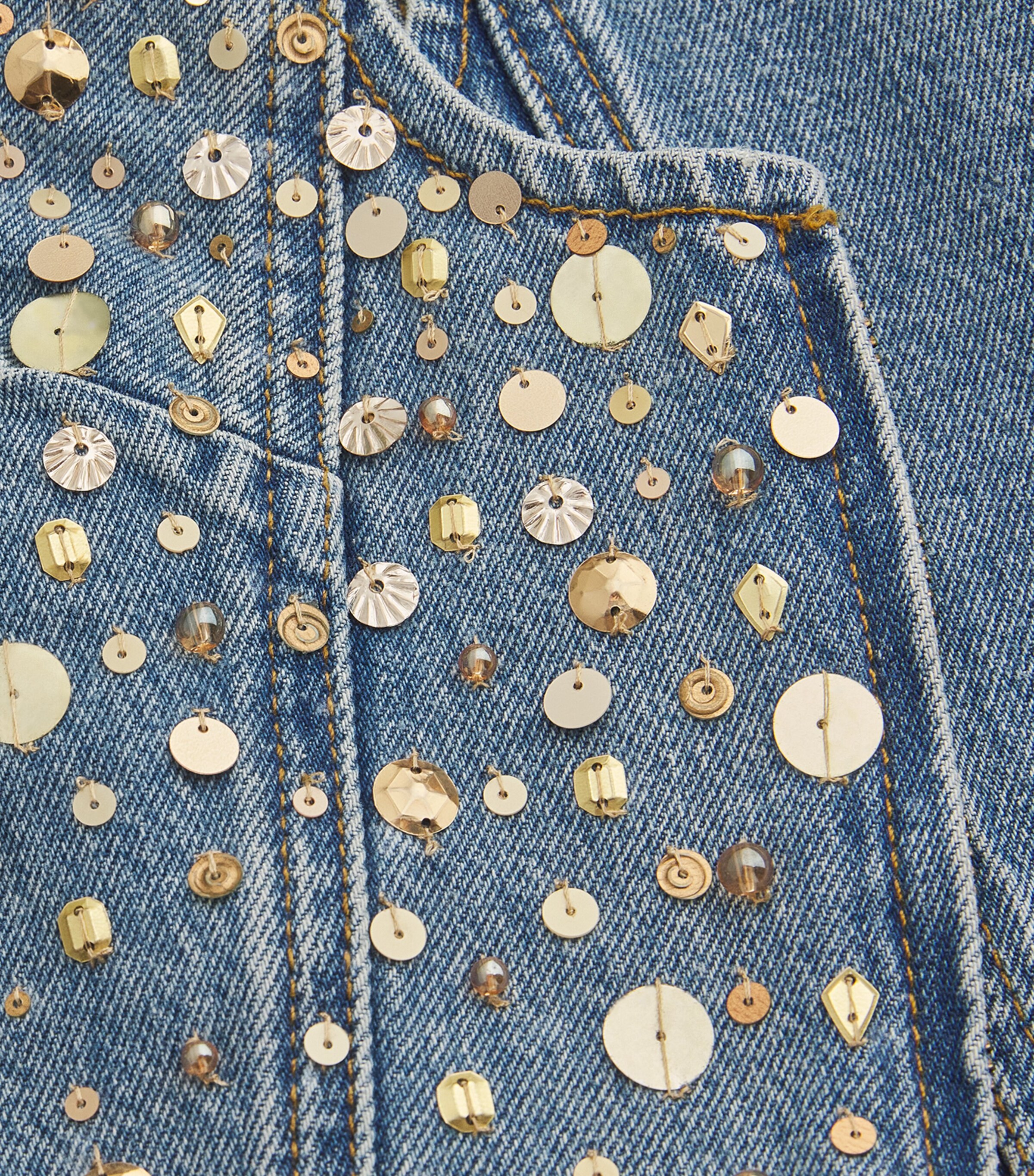 FRAME Womens Denim The Champagne Crop Top Gold Embellished Image 5