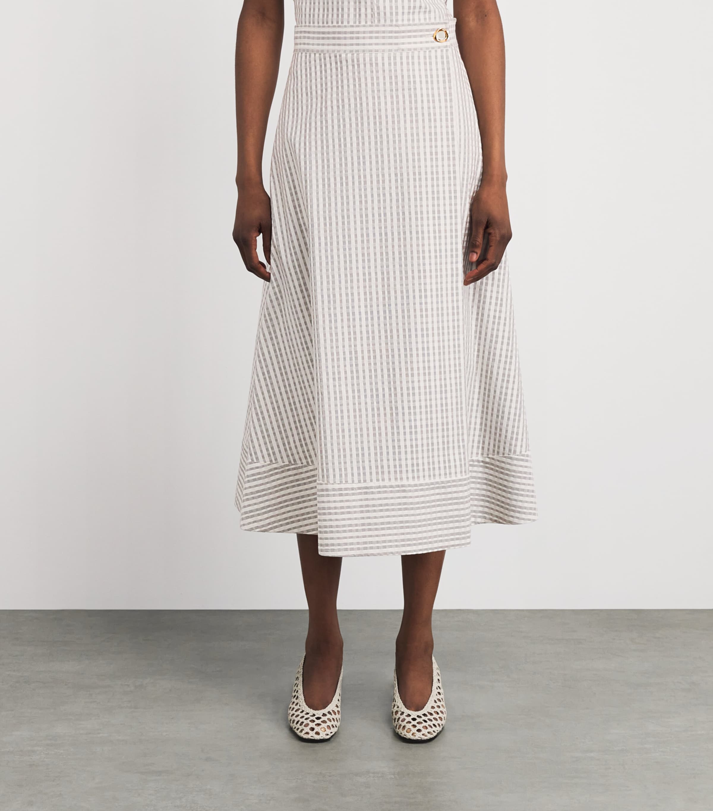 Agnona Womens Cotton-Silk Stripe Midi Skirt White Grey Grey Image 4