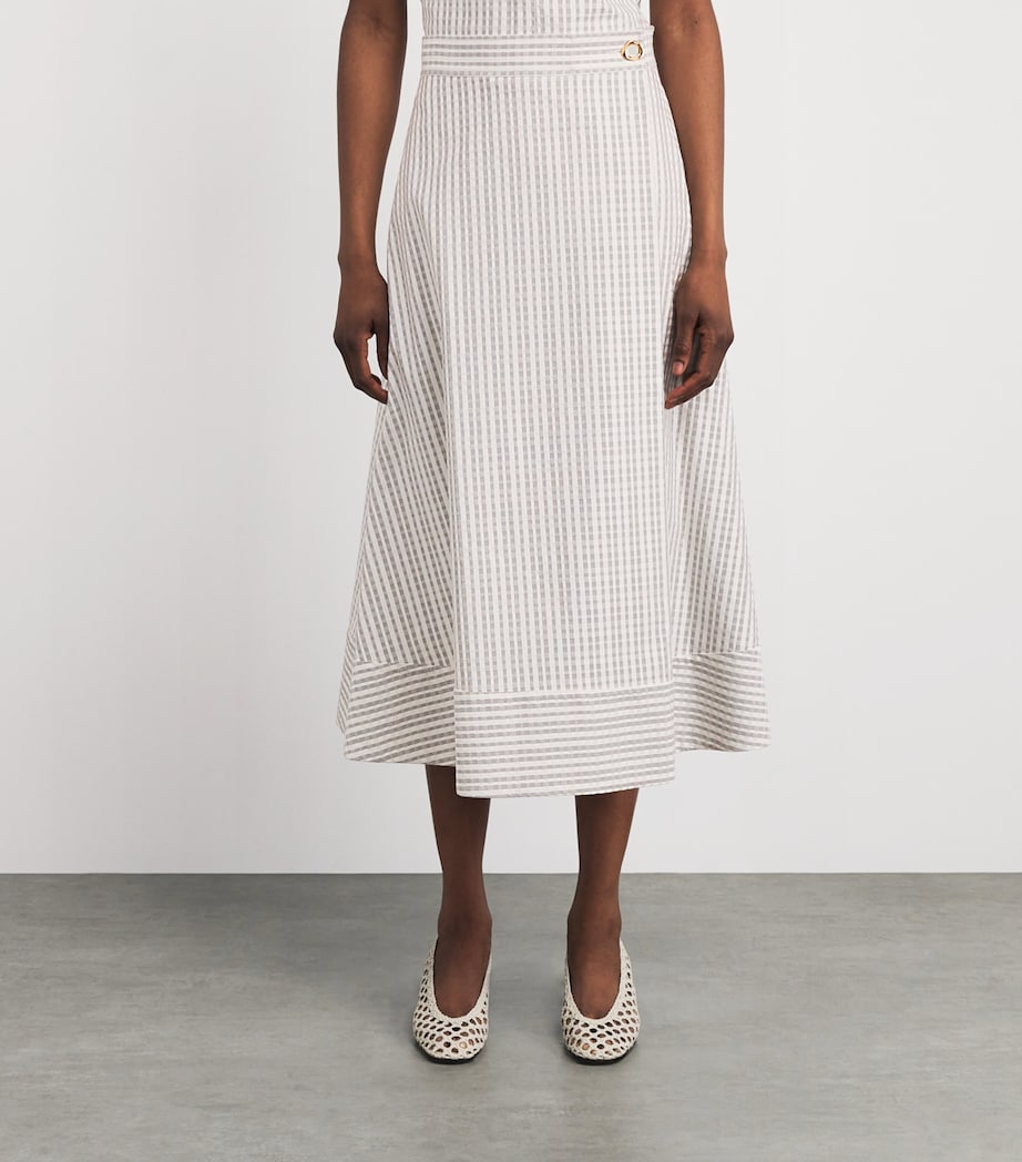 Agnona Womens Cotton-Silk Stripe Midi Skirt White Grey Grey Image 4