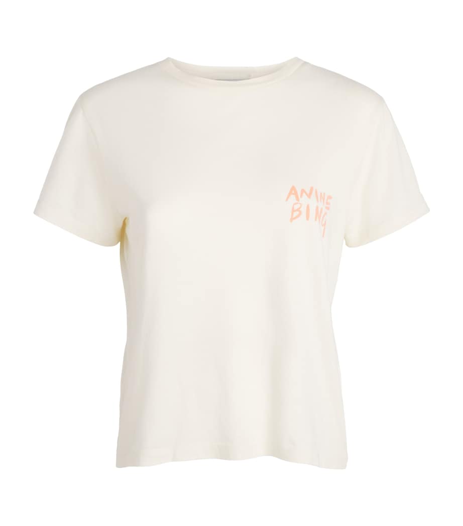 ANINE BING Womens Cotton Logo Shelley T-Shirt Ecru Image 1
