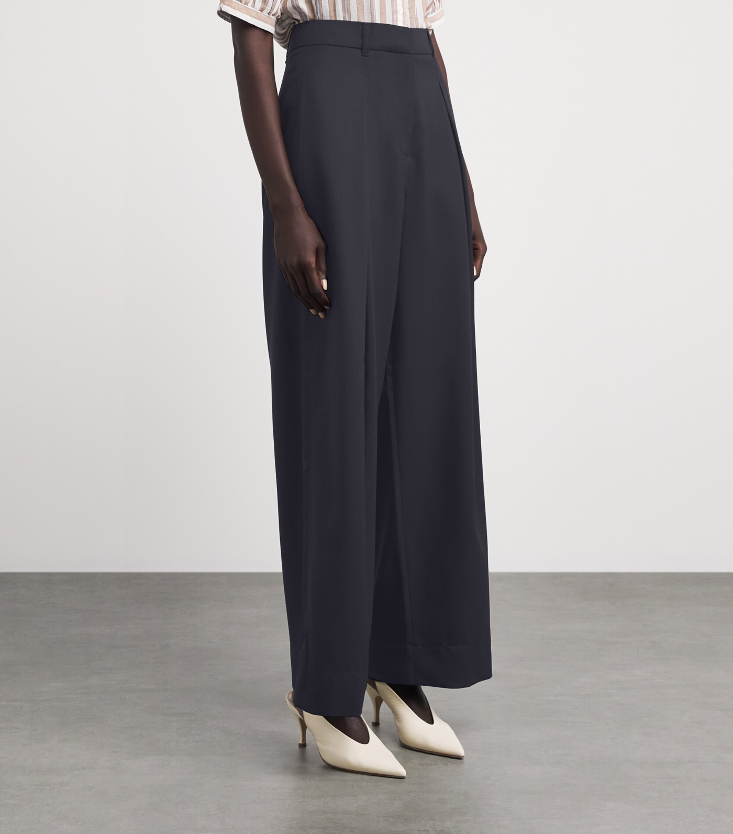 ME+EM Womens Wool Pleated Tapered Trousers Navy Image 4