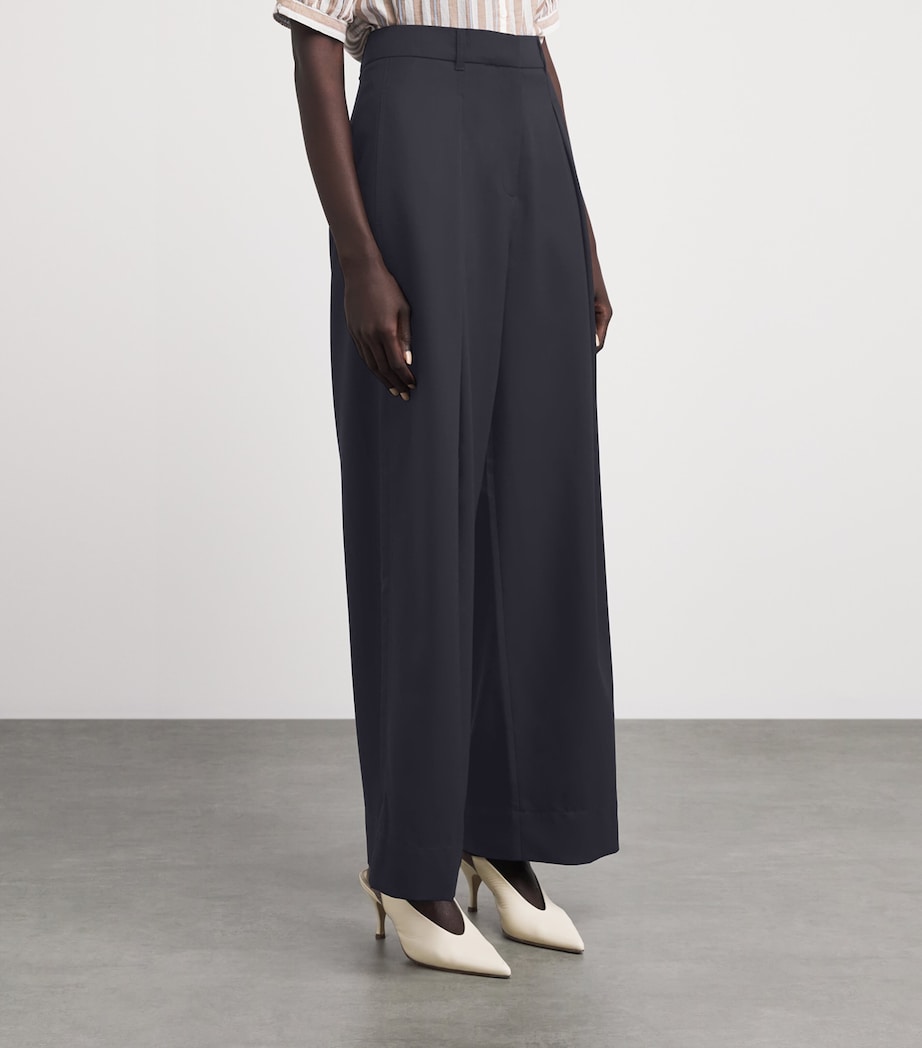 ME+EM Womens Wool Pleated Tapered Trousers Navy Image 4